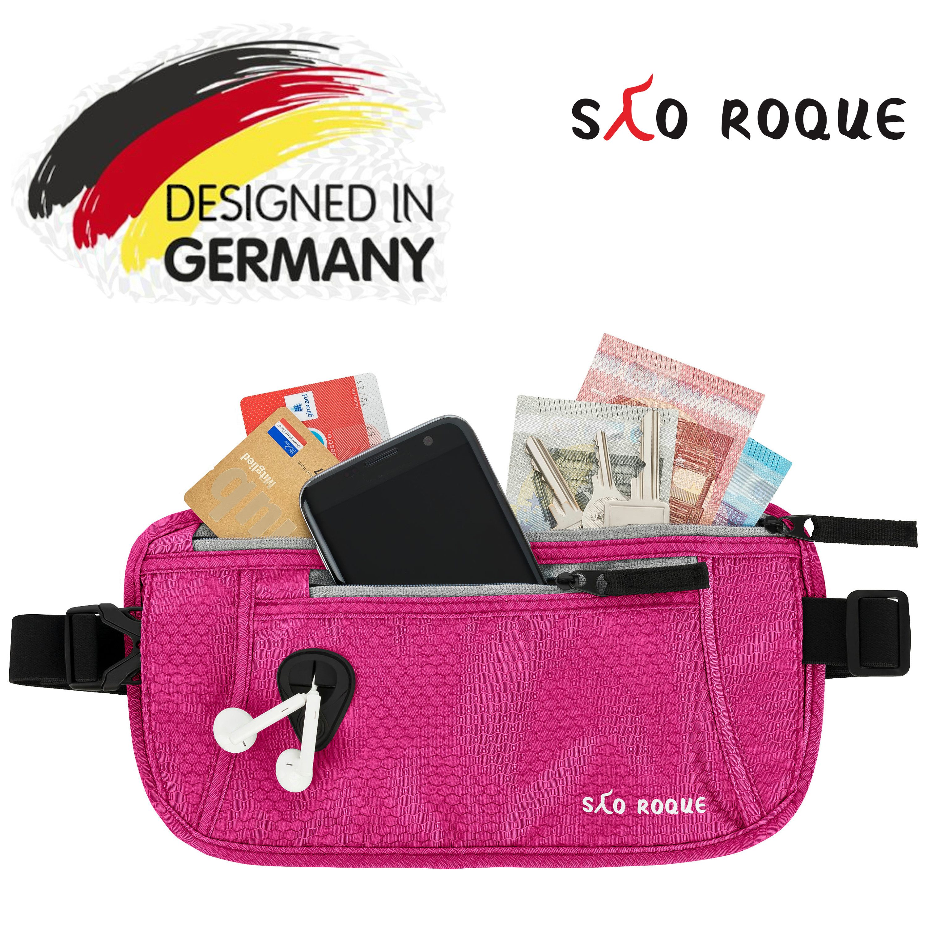 SAO ROQUE Bauchtasche Damen Herren Bauchtasche, RFID Blocker Gürteltasche, flach, Vegan, ultraflach, schweiß- und wasserfest, ultraleicht