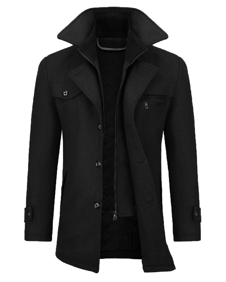 Allthemen Kurzmantel mit abnehmbarem Doppelkragen Wintermantel Herren vintage Wollmantel