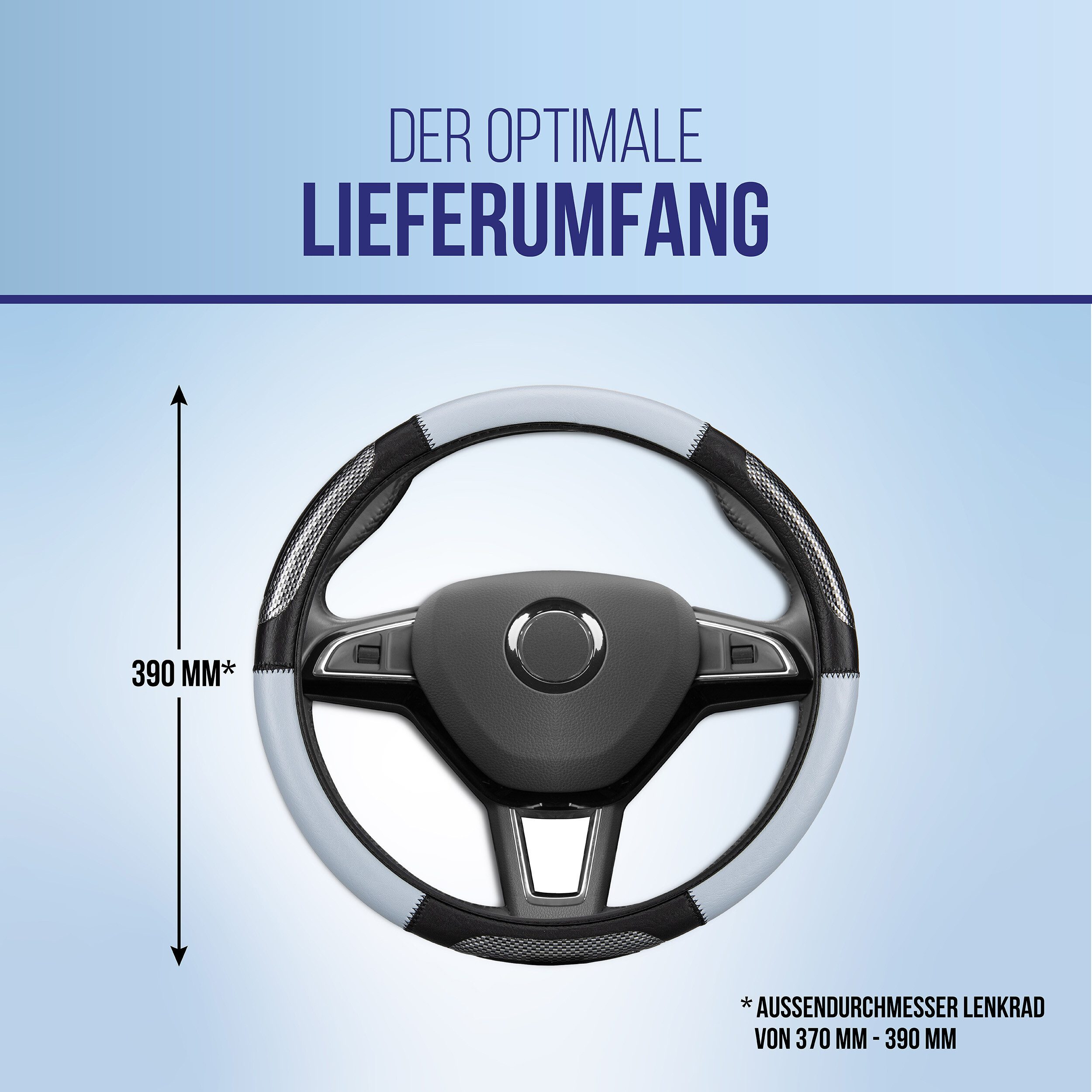 alca Lenkradbezug Lenkradhülle Luxus grau/schwarz Auto 37-39 cm sportlich creme-farben, (1-tlg) – Bild 3 von 5