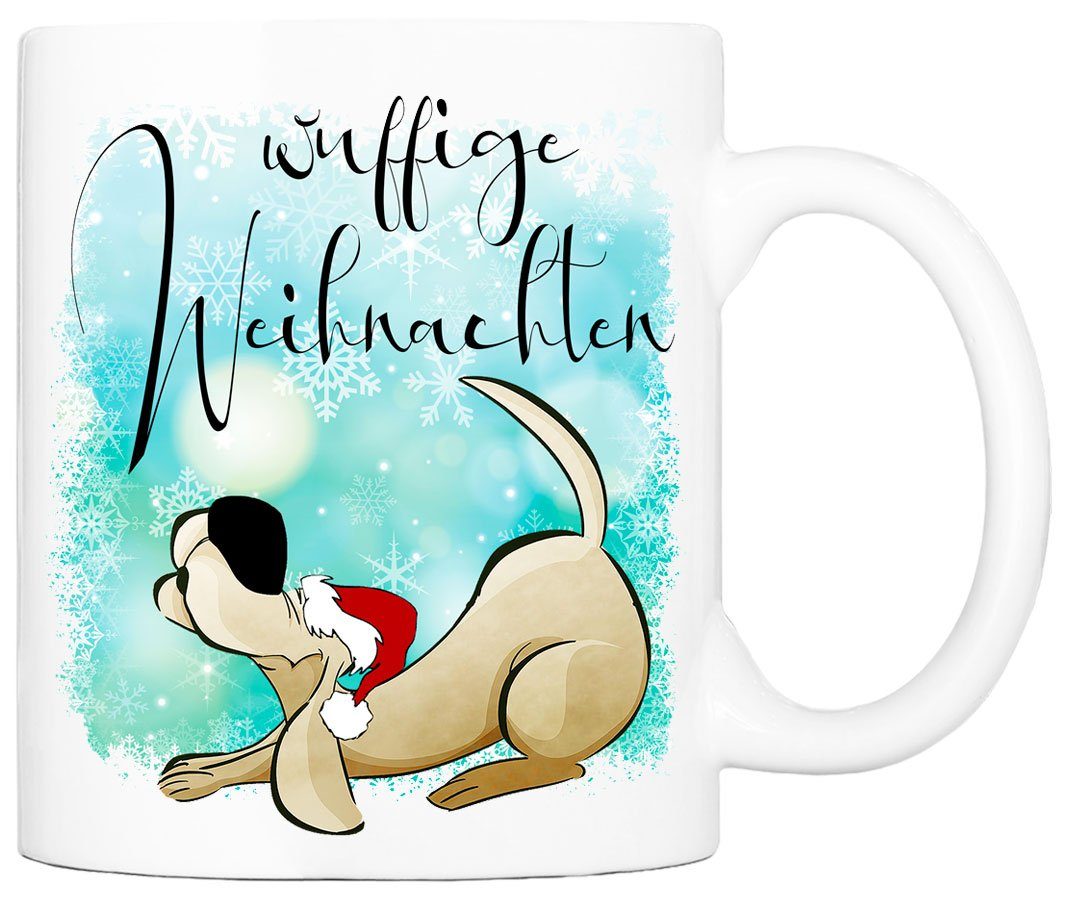 Cadouri Tasse WUFFIGE WEIHNACHTEN Tasse mit Spruch - Kaffeetasse für Hundefreunde, Keramik, mit Hundespruch, beidseitig bedruckt, handgefertigt, Geschenk, 330 ml