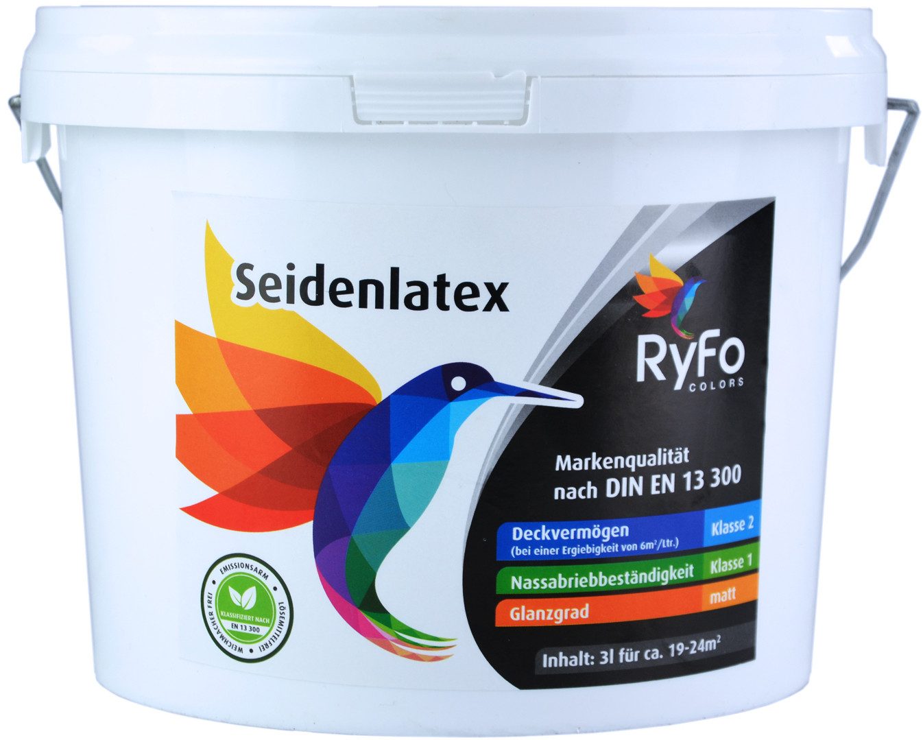 RyFo Colors Wand- und Deckenfarbe Seidenlatex weiß, 1 L reicht für ca. 8 m², Hohe Reinigungsfähigkeit,diffusionsfähig,strukturerhaltend,geruchsarm