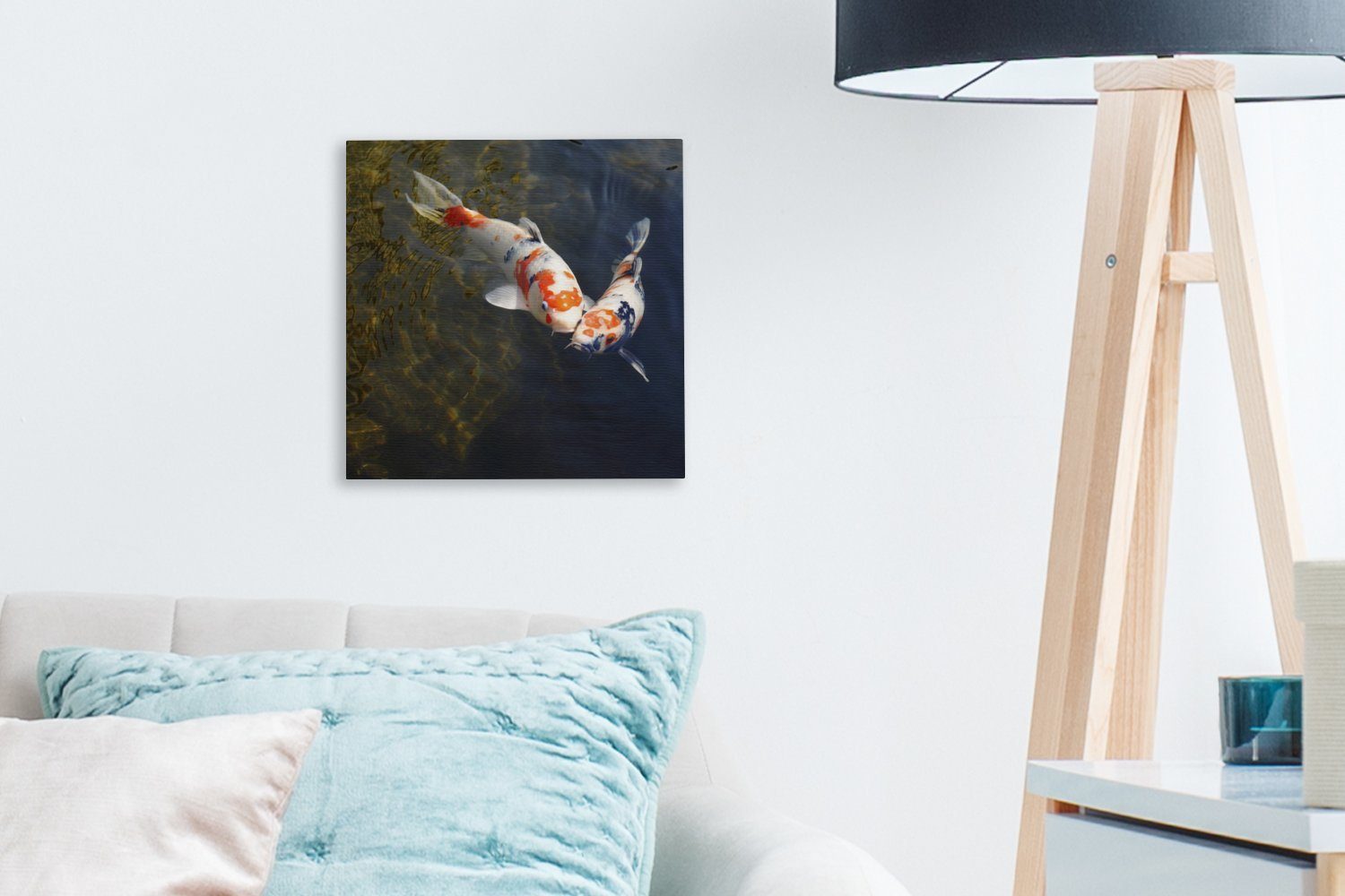 OneMillionCanvasses® Leinwandbild Zwei Koi-Karpfen im (1 St), für Wohnzimmer Bilder Schlafzimmer Wasser, Leinwand