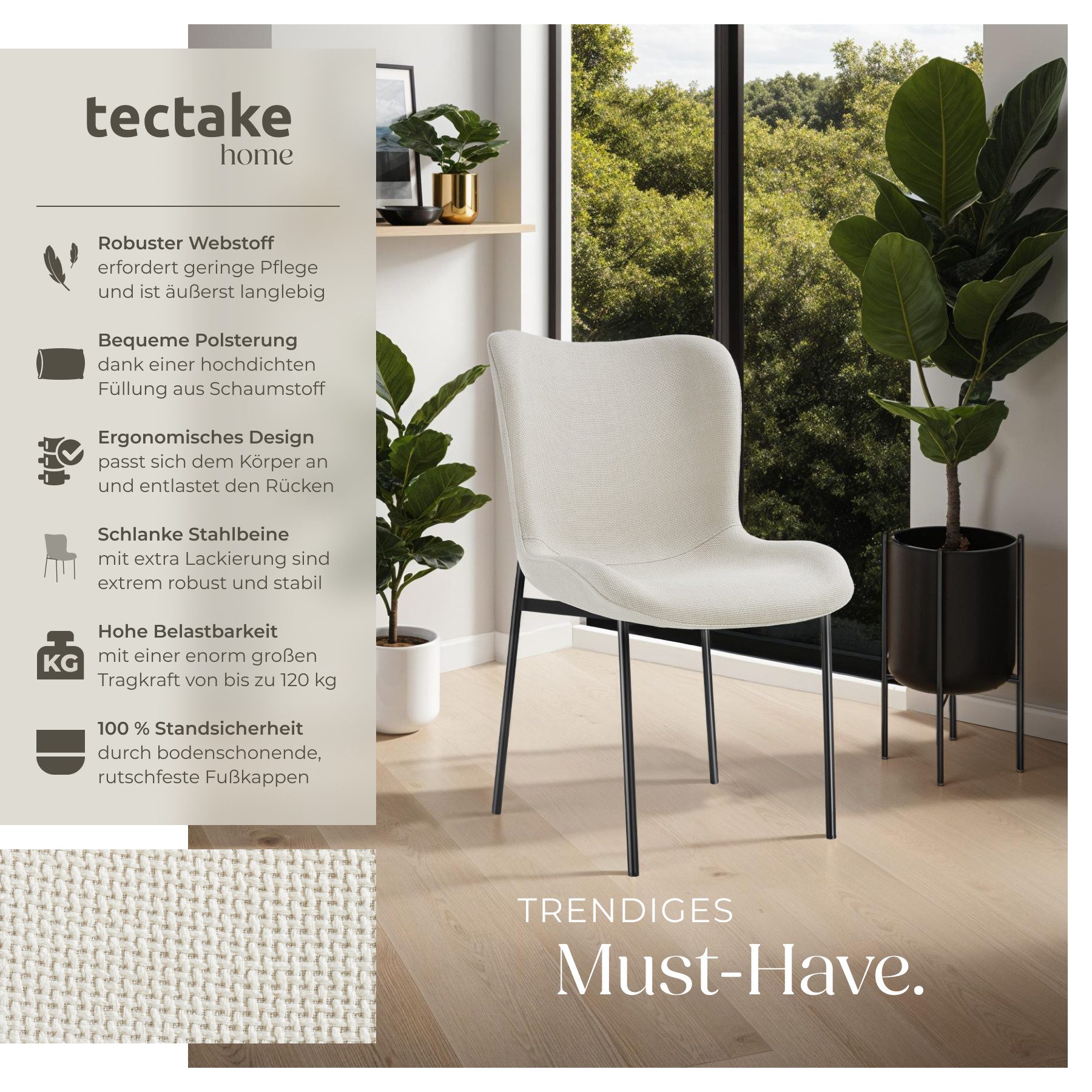 tectake Esszimmerstuhl Polsterstuhl Tessa (Set, 4 St), Bequeme Polsterung m günstig online kaufen