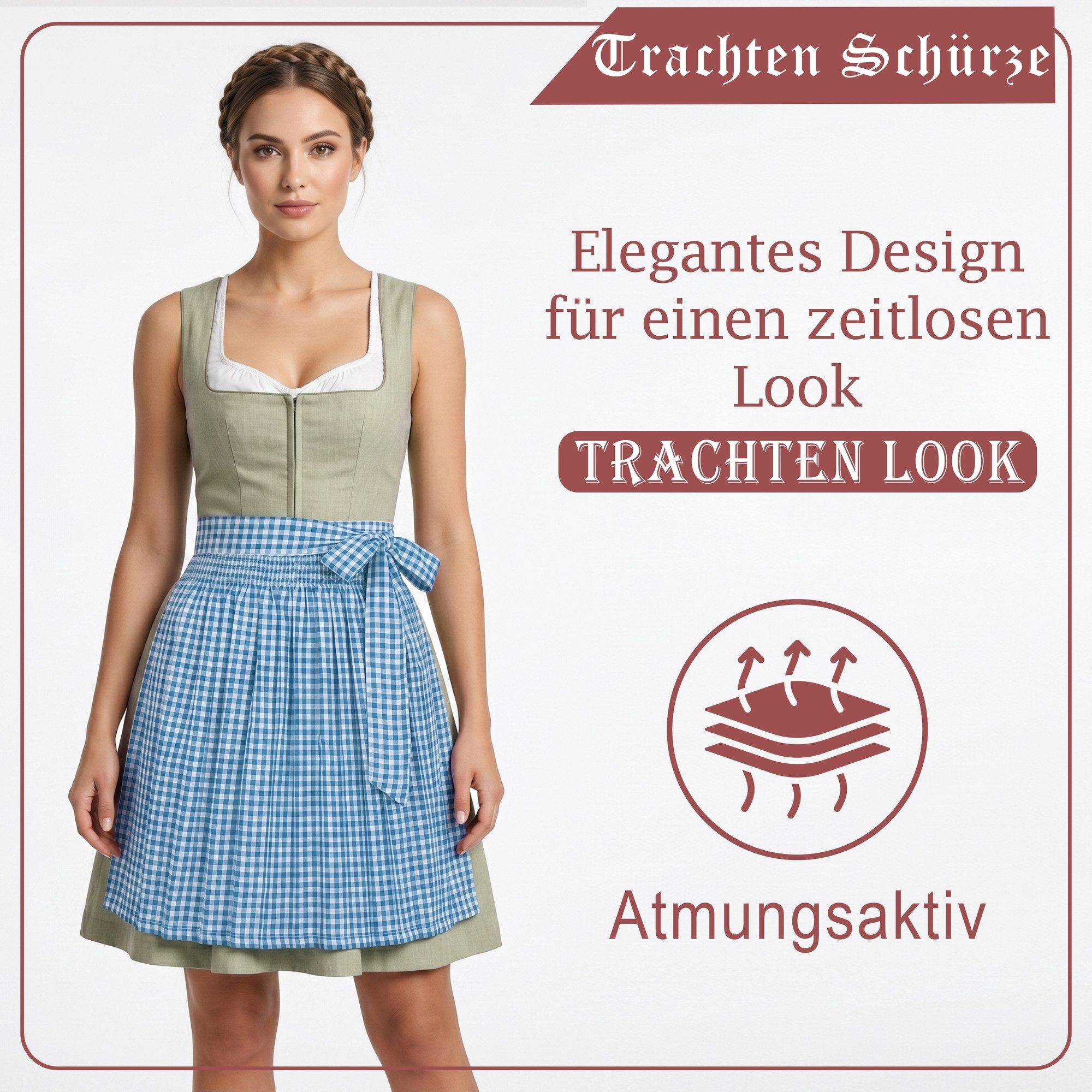 German Wear Dirndlschürze GW1603-1-hellblau Kariert, Schürze für Dirndl Hellblau Kariert Mini – Bild 2 von 5