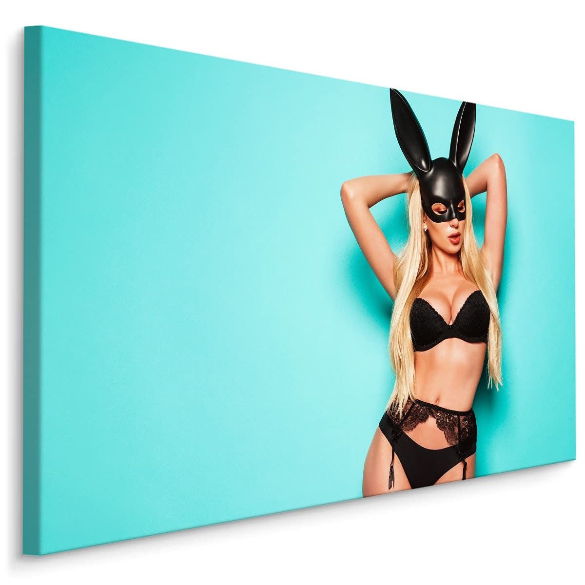 Muralo Leinwandbild Menschen – Leinwandbild Wandbild Kunstdruck Wohnzimmer, Frau (1 St), Frau – Schöne Maske – Kaninchen, 30 x 20 cm, aufhängefertig