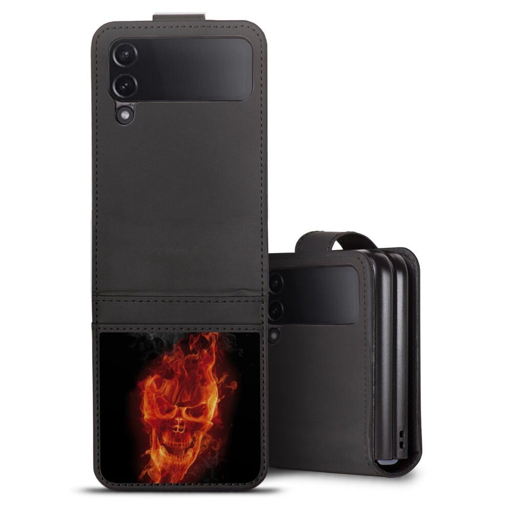 DeinDesign Handyhülle Totenkopf Feuer Schädel Burning Skull, Samsung Galaxy Z Flip 4 Hülle Handy Flip Case Wallet Cover