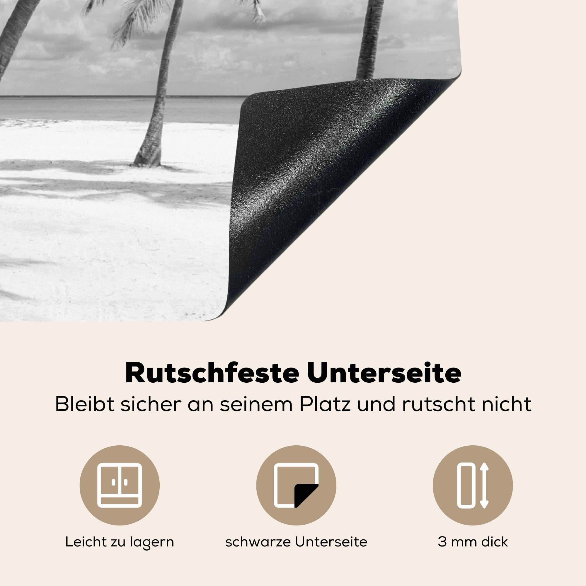 am (1 81x52 Republik, Schutz MuchoWow die in küche, Herdblende-/Abdeckplatte Strand Ceranfeldabdeckung Abgeschnittene cm, Vinyl, Dominikanischen Hängematte tlg), für Induktionskochfeld der