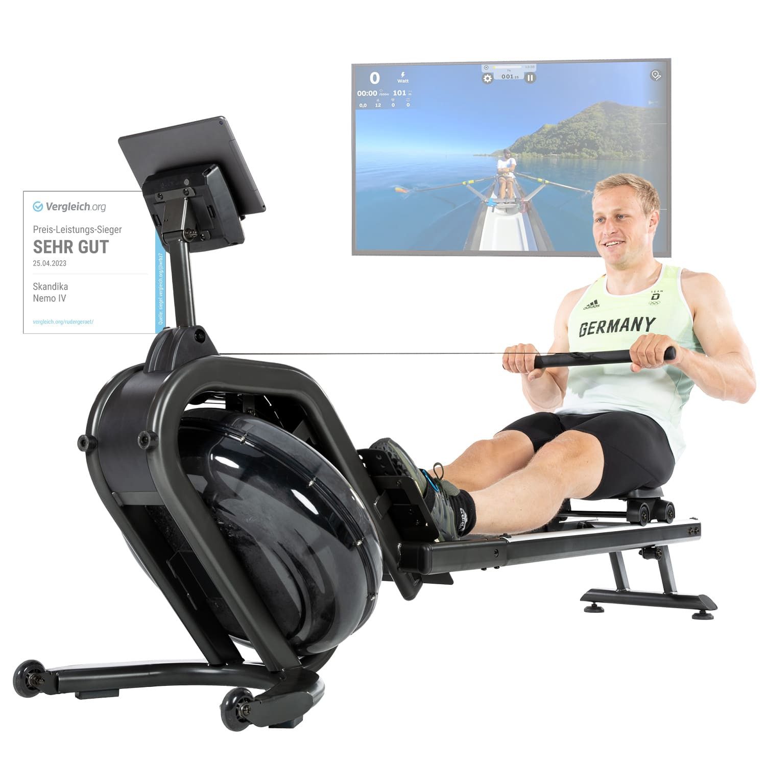 Skandika Rudergerät Wasserrudergerät Nemo IV, Wasser Rudergerät für Zuhause mit Wasserwiderstand