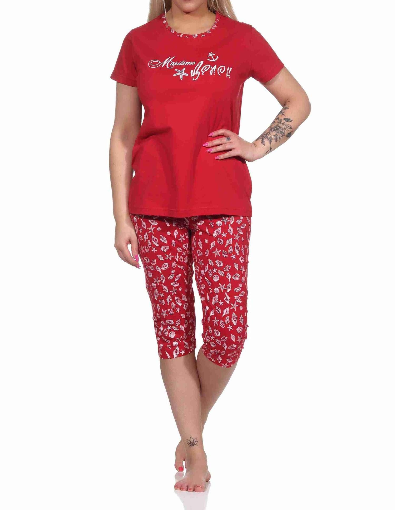 RELAX by Normann Pyjama Damen Capri Schlafanzug kurzarm Pyjama im maritimen Look