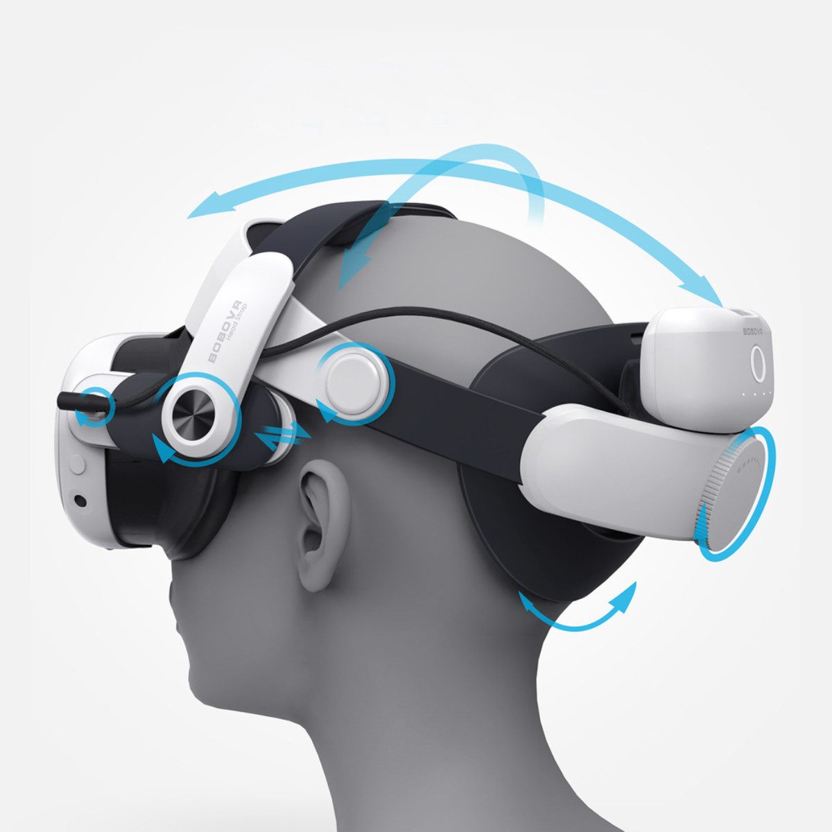 BOBOVR VR Brillen-Halterung M3 Pro, (Kopfband mit B2 Akku, USB-C Kabel und 2 Silikonpads, Magnetischer 5200 mAh Zusatzakku für Meta Quest 3)