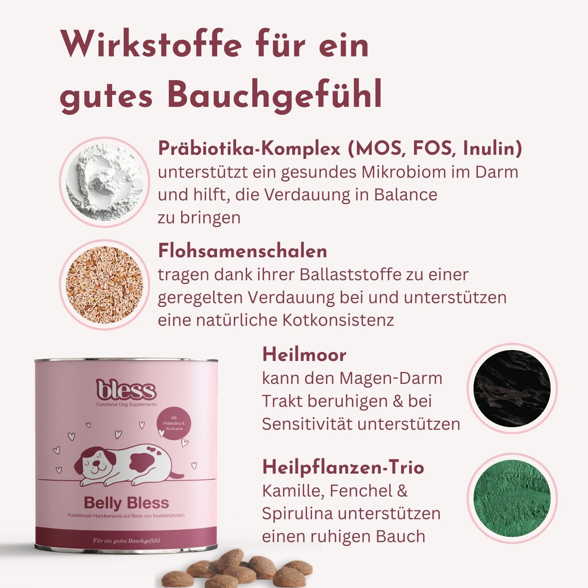 Bless Belly Bless, Verdauungs-Snack für Hunde, Nahrungsergänzungsmittel für: Hunde, mit Präbiotika, Kräutern und Insektenprotein, allergikerfreundlich