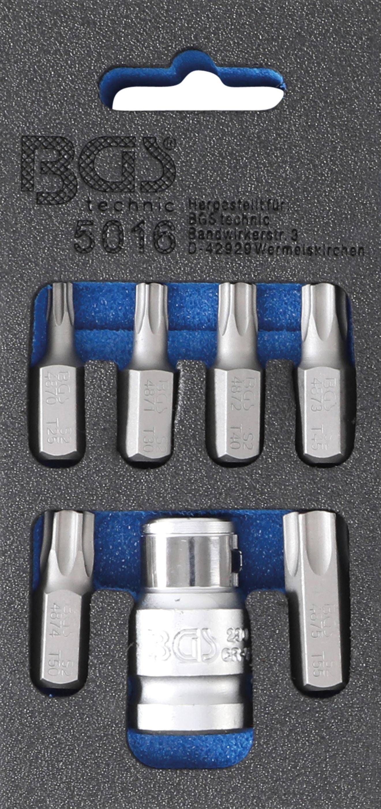 BGS technic Bit-Set Schraubendreher-Bit-Satz, Antrieb Außensechskant 10 mm (3/8), T-Profil (für Torx), 7-tlg.