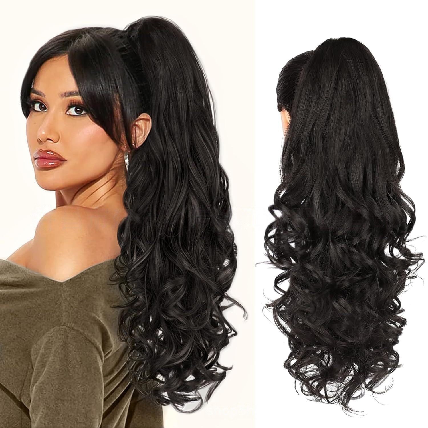 Zaewry Haarspange 60 cm Lange Lockige Wellige Clip in Pferdeschwanz Haarverlängerungen