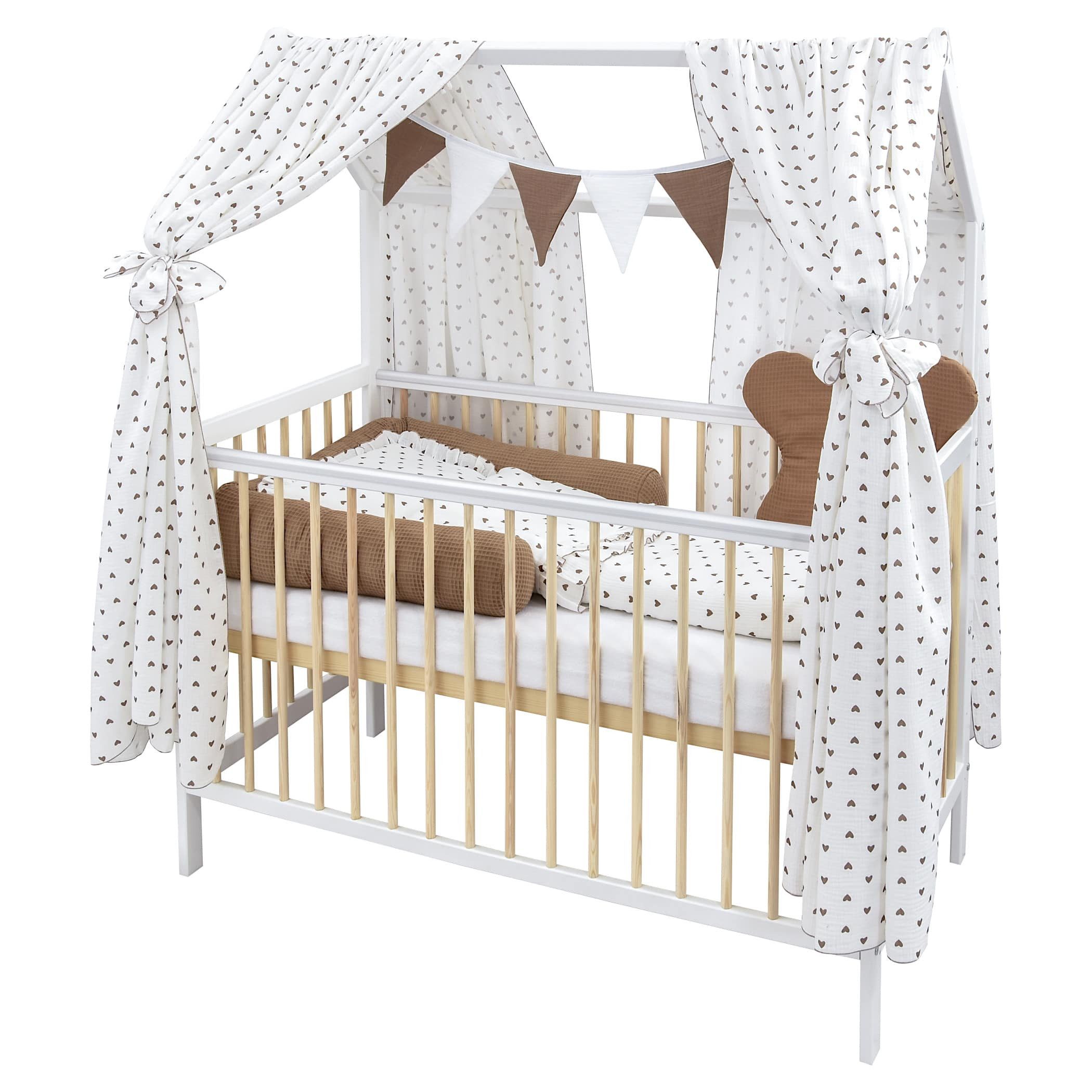Baby-Delux Komplettbett Hausbett Babybett Komplettset Waffelpique Musselin, günstig online kaufen