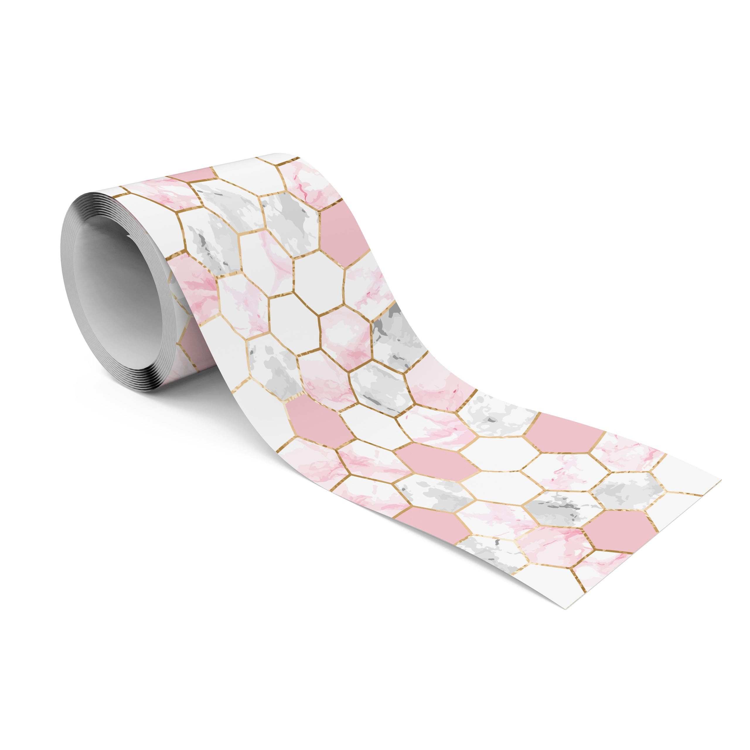 Muralo Bordüre Wandbordüre selbstklebend Muster – Tapetenbordüre Wohnzimmer Flur, grafisch, Rosa Hexagone, 10 x 300 cm, abriebfest, abwischbar