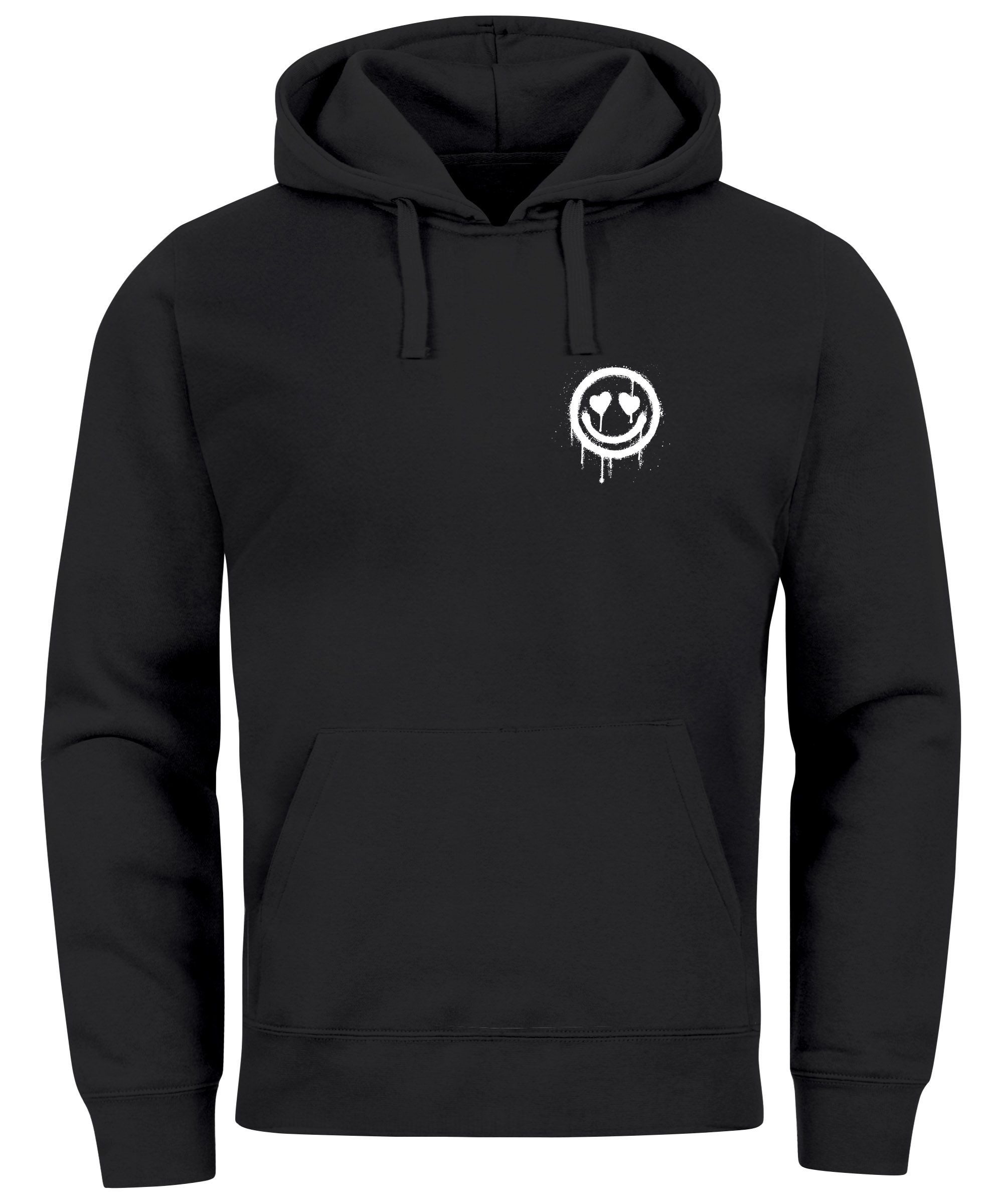 Hoodie Hoodie Herren Print Aufdruck Motiv Drip Face Drippy Smile Herz-Augen