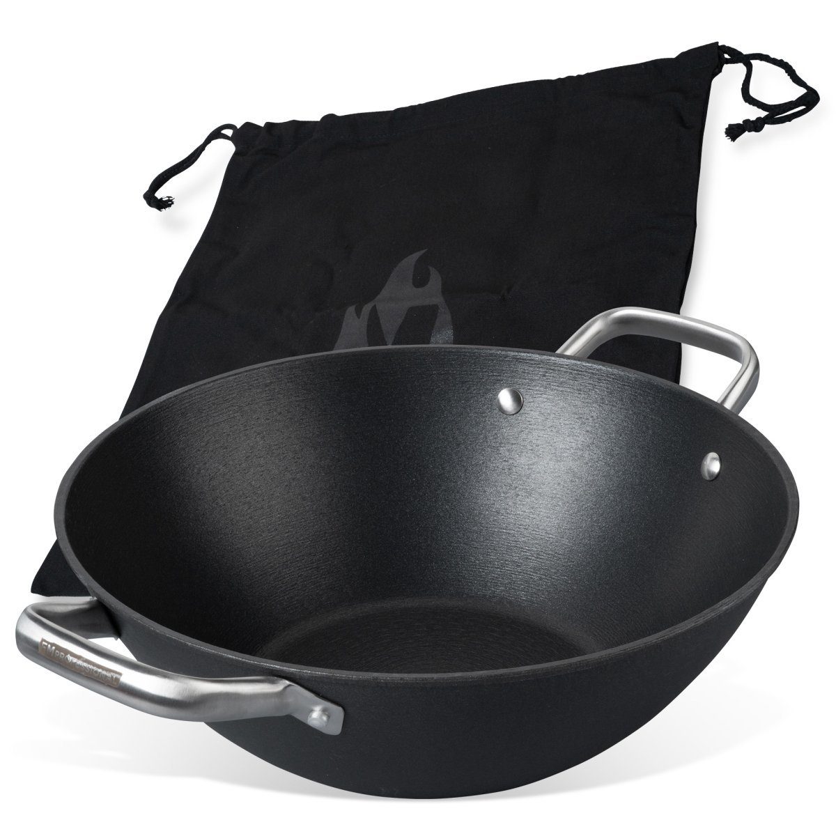 FMprofessional Wok Force aus Gusseisen 28 cm – Bratpfanne mit Antihaftbeschichtung, Gusseisen