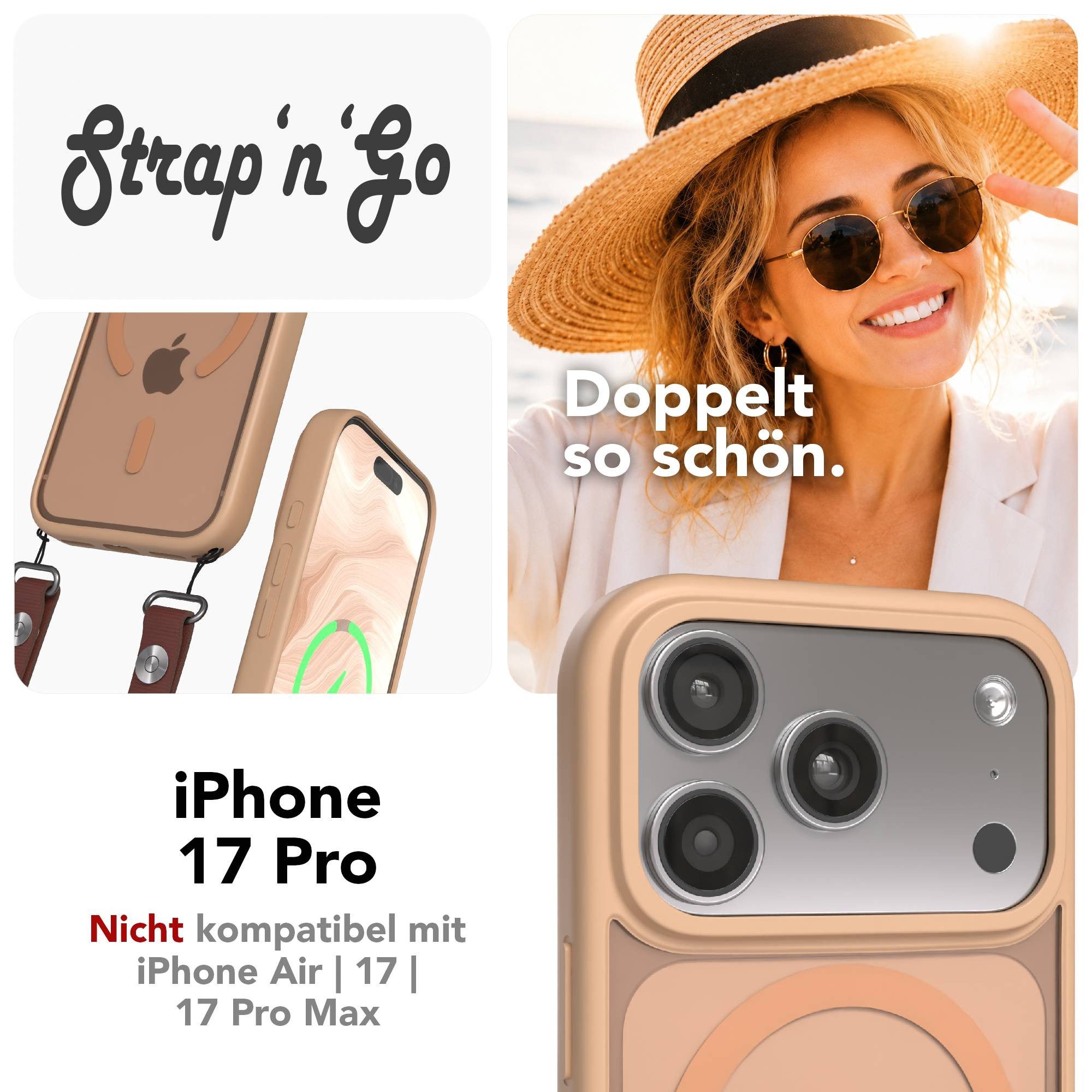 EAZY CASE Handykette Outdoor Case MagSafe Handyband für Apple iPhone 17 Pro 6,3 Zoll, Crossbody Handyhülle mit MagSafe und magnetisch verstellbarem Band