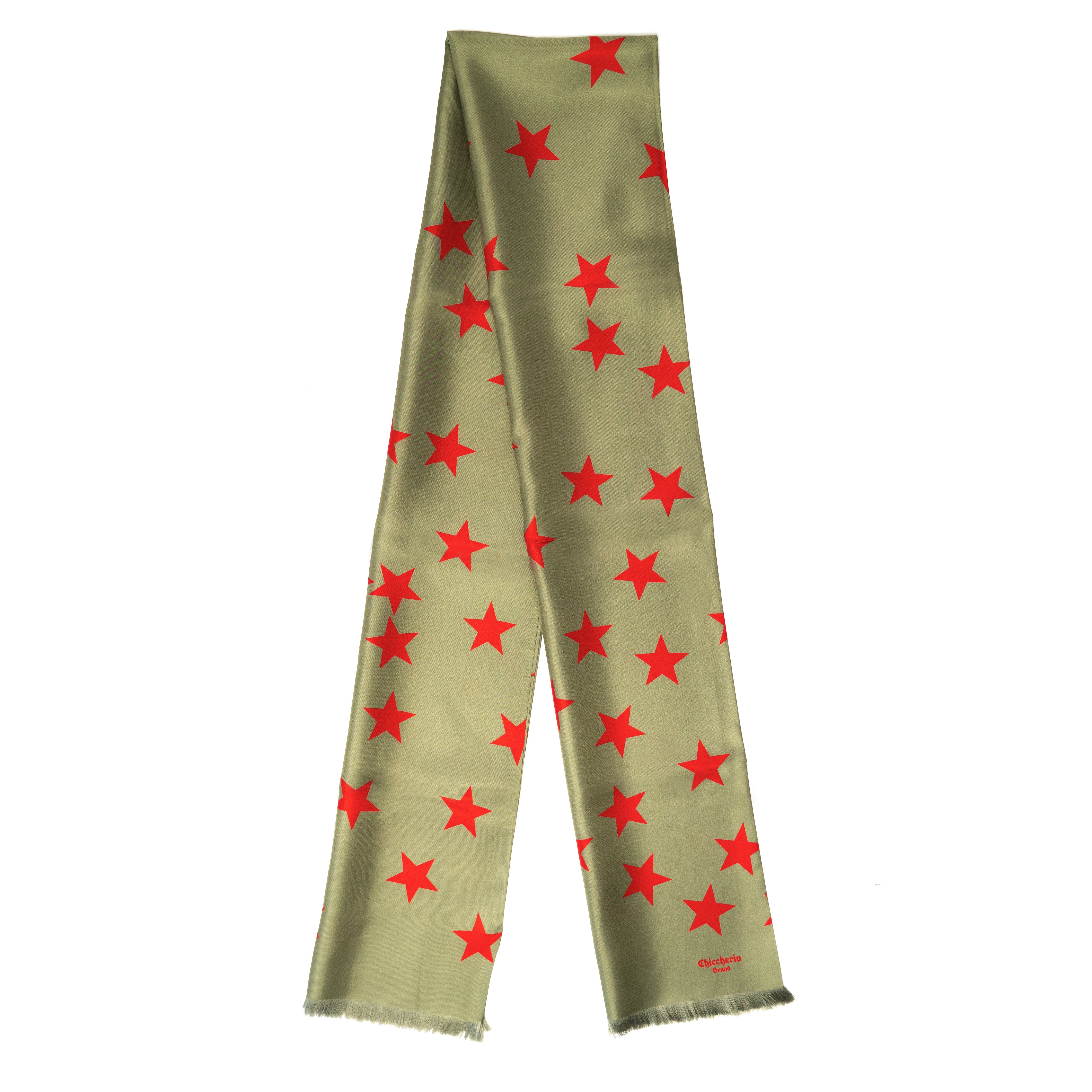 Chiccheria Brand Seidenschal Oliv-Rot Italy in Made STARS