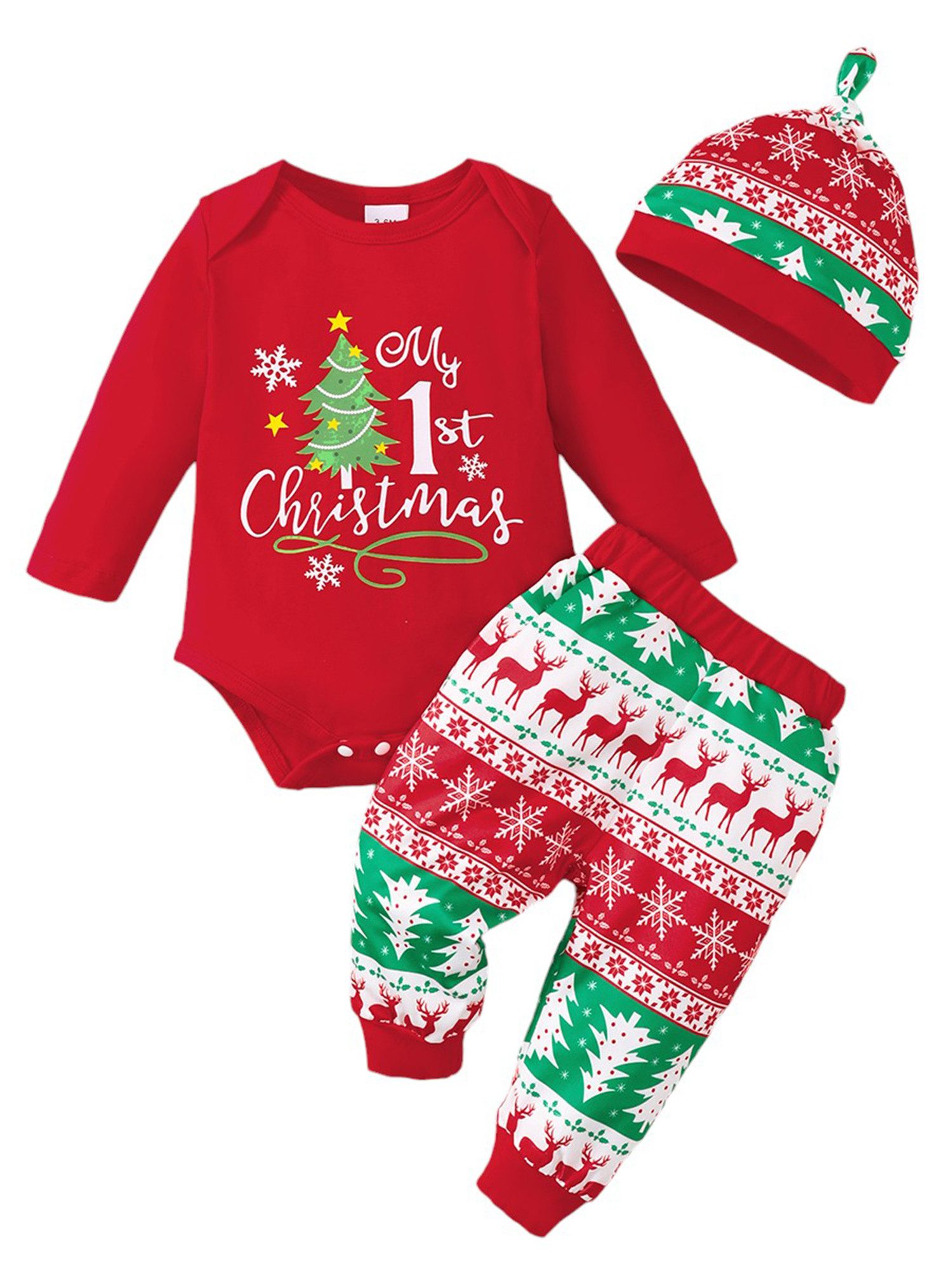 Lapastyle Shirt, Hose, Jacke & Mütze Baby Jungen Mädchen Weihnachtsset, Partykleidung, lässig, Geschenk (Set, 3-tlg) Langärmliger Overall, Hose und Mütze Baby Outfit Set