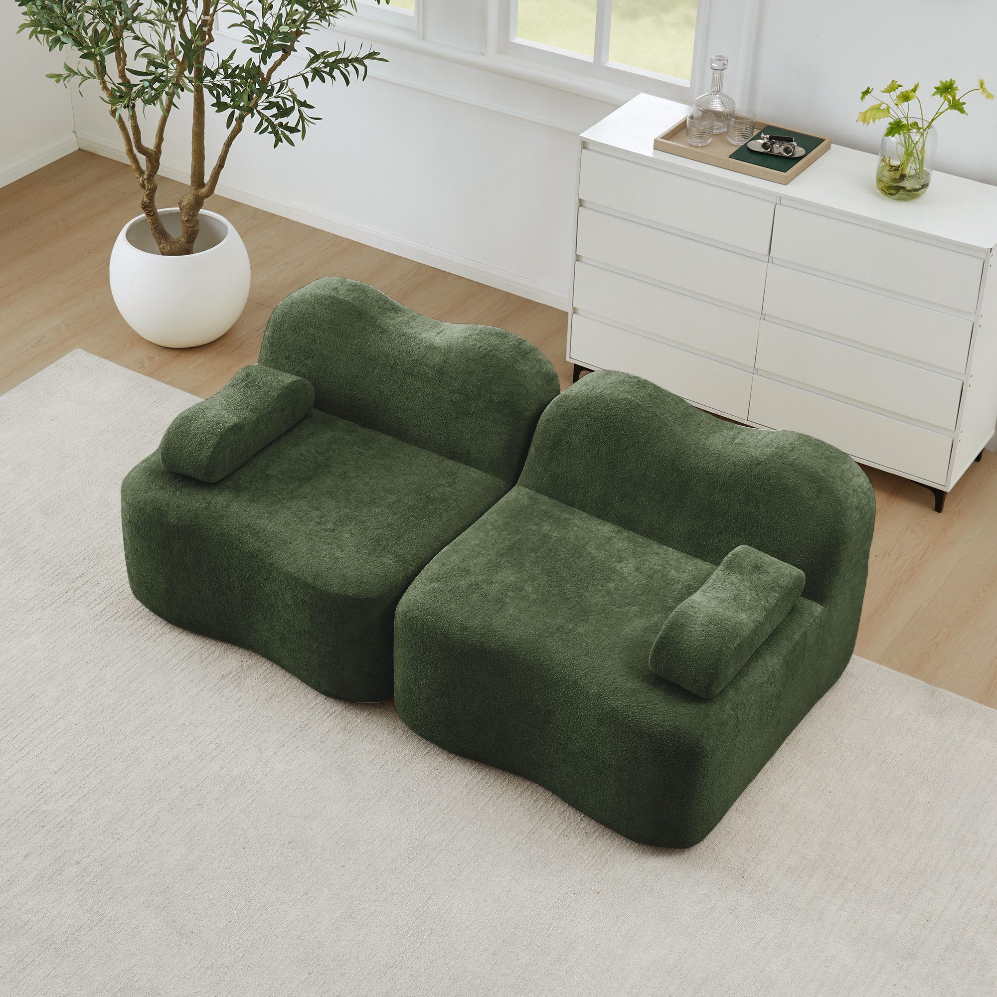 HAUSS SPOLE Loungesofa tiefe Sitzkissen,Zweisitzer Relaxsofa Polstersofa mit Wellenform,Grün