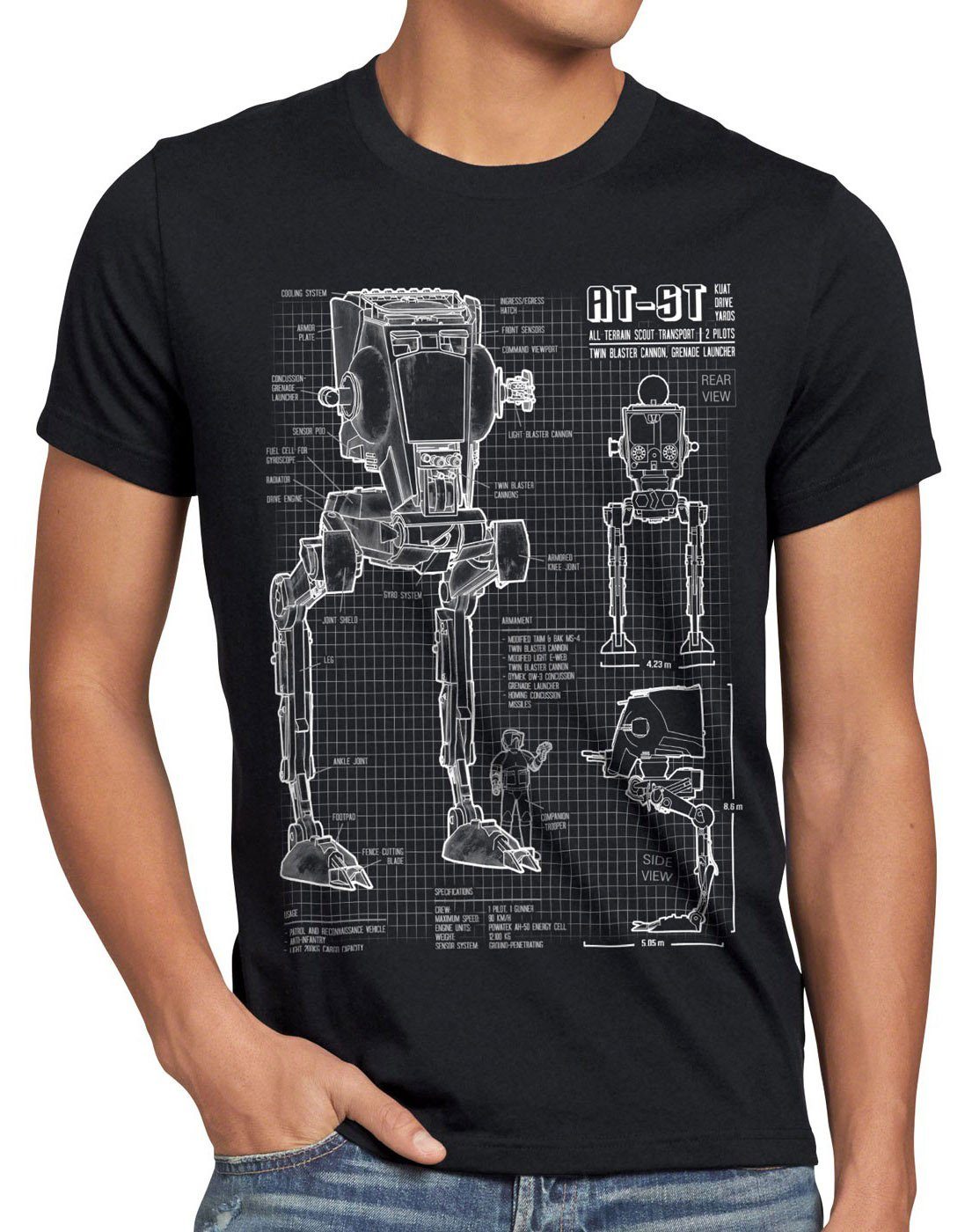 Herren imperium blaupause AT-ST walker star style3 wars krieg sterne Print-Shirt vader T-Shirt der schwarz