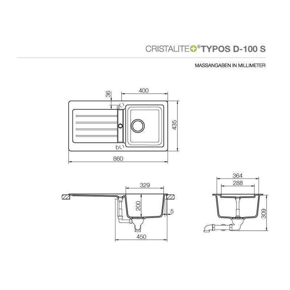 Croma U, D-100 Schock Cristalite 86/43,5 GCR Typos cm S Unterbauspüle Schock Granitspüle