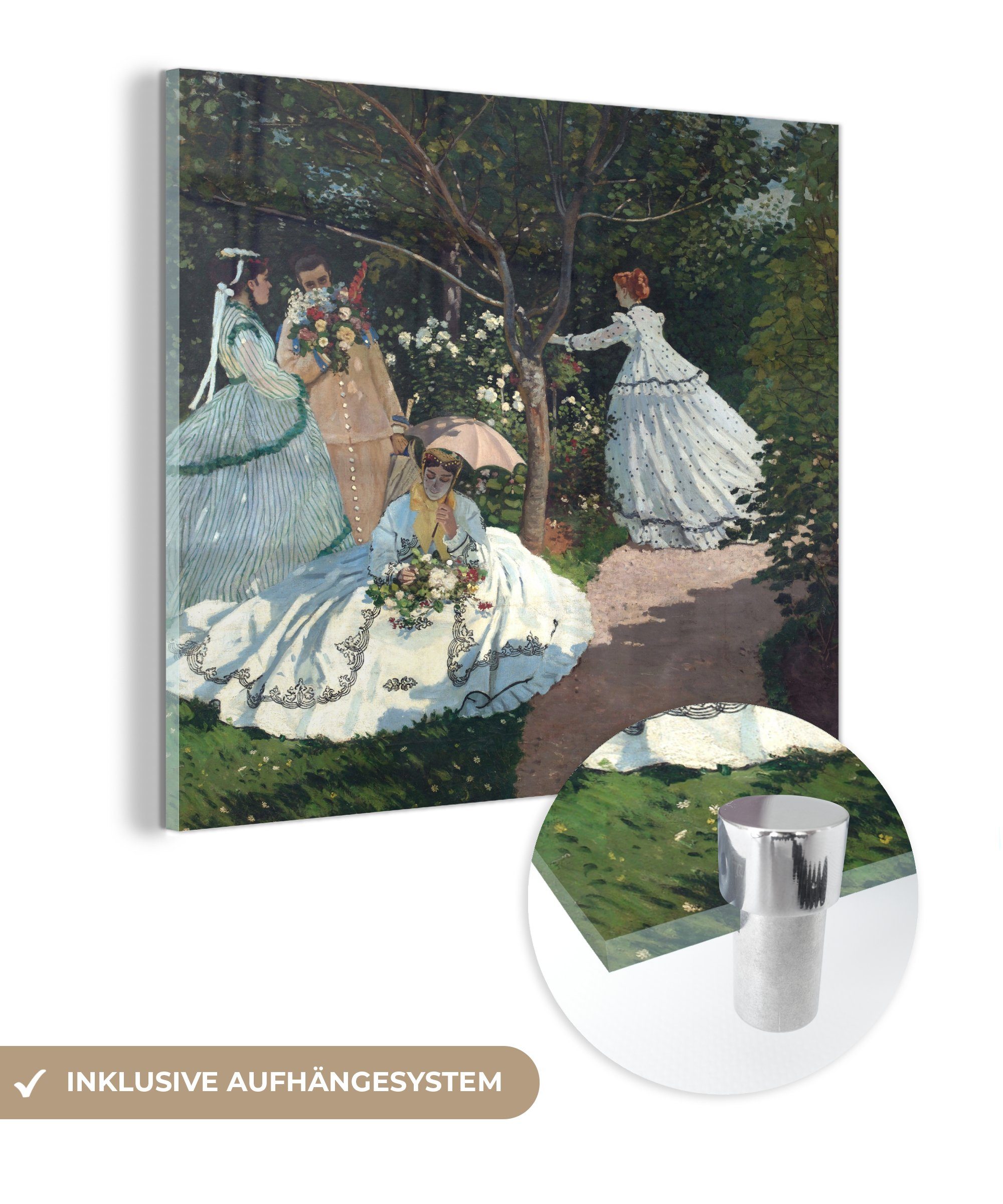 MuchoWow Acrylglasbild Frauen im Garten - Claude Monet, (1 St), Glasbilder - Bilder auf Glas Wandbild - Foto auf Glas - Wanddekoration