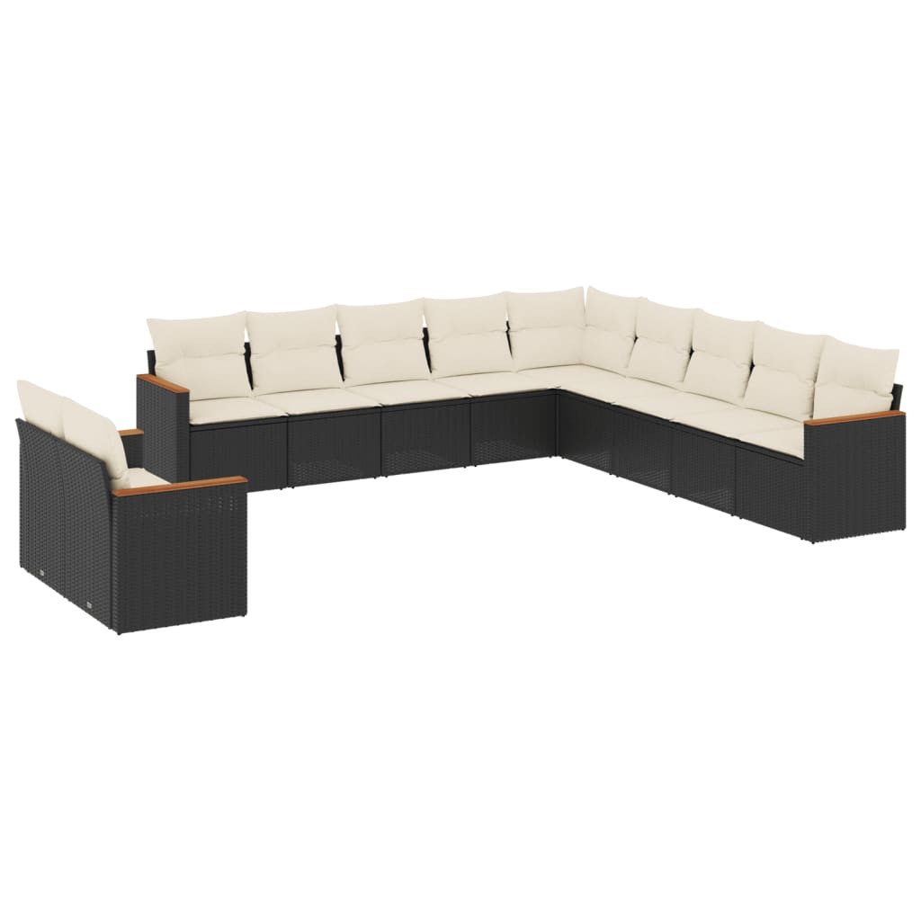 vidaXL Gartenlounge-Set 11-tlg. Garten-Sofagarnitur mit Kissen Schwarz Poly Rattan, (1-tlg)