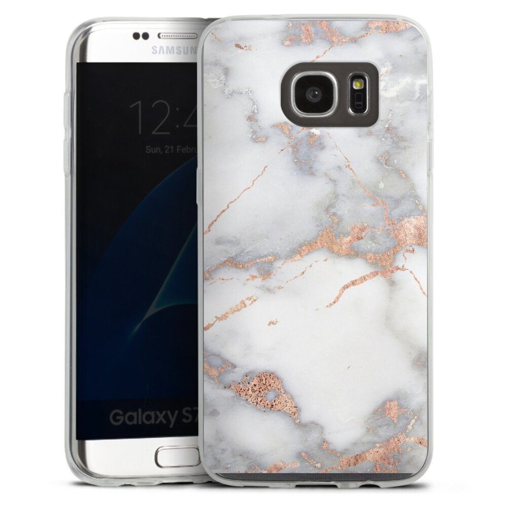 DeinDesign Handyhülle Gold Marmor Glitzer Look White and Golden Marble Look, Samsung Galaxy S7 Edge Slim Case Silikon Hülle Ultra Dünn Schutzhülle
