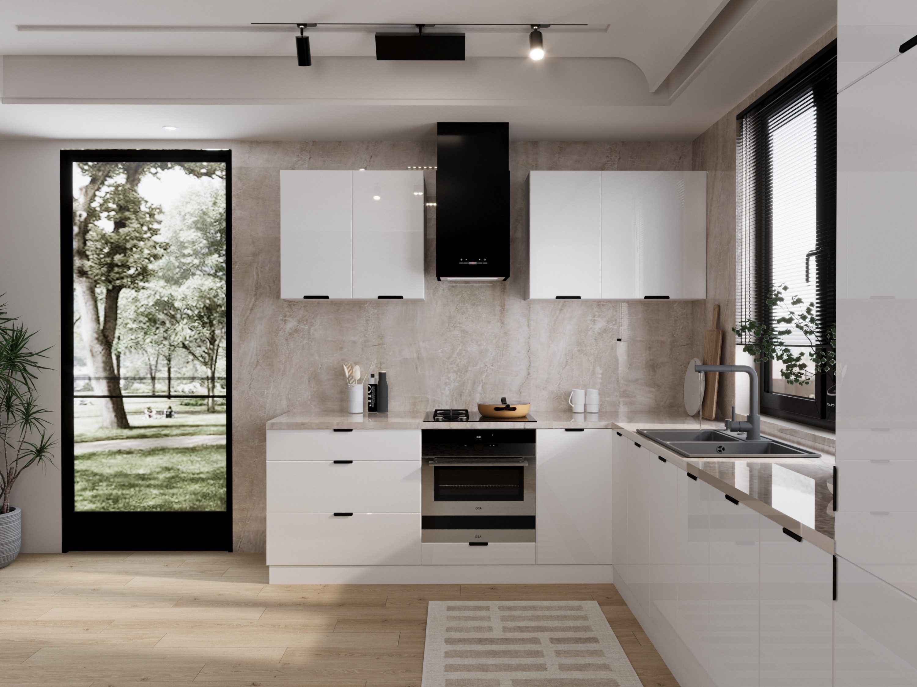 ROYAL24_MARKT Winkelküche – 230 × 340 cm – Lunara – Ohne Arbeitsplatte & Elektrogeräte, (Set), Beste Güte - Innovativ - Modern
