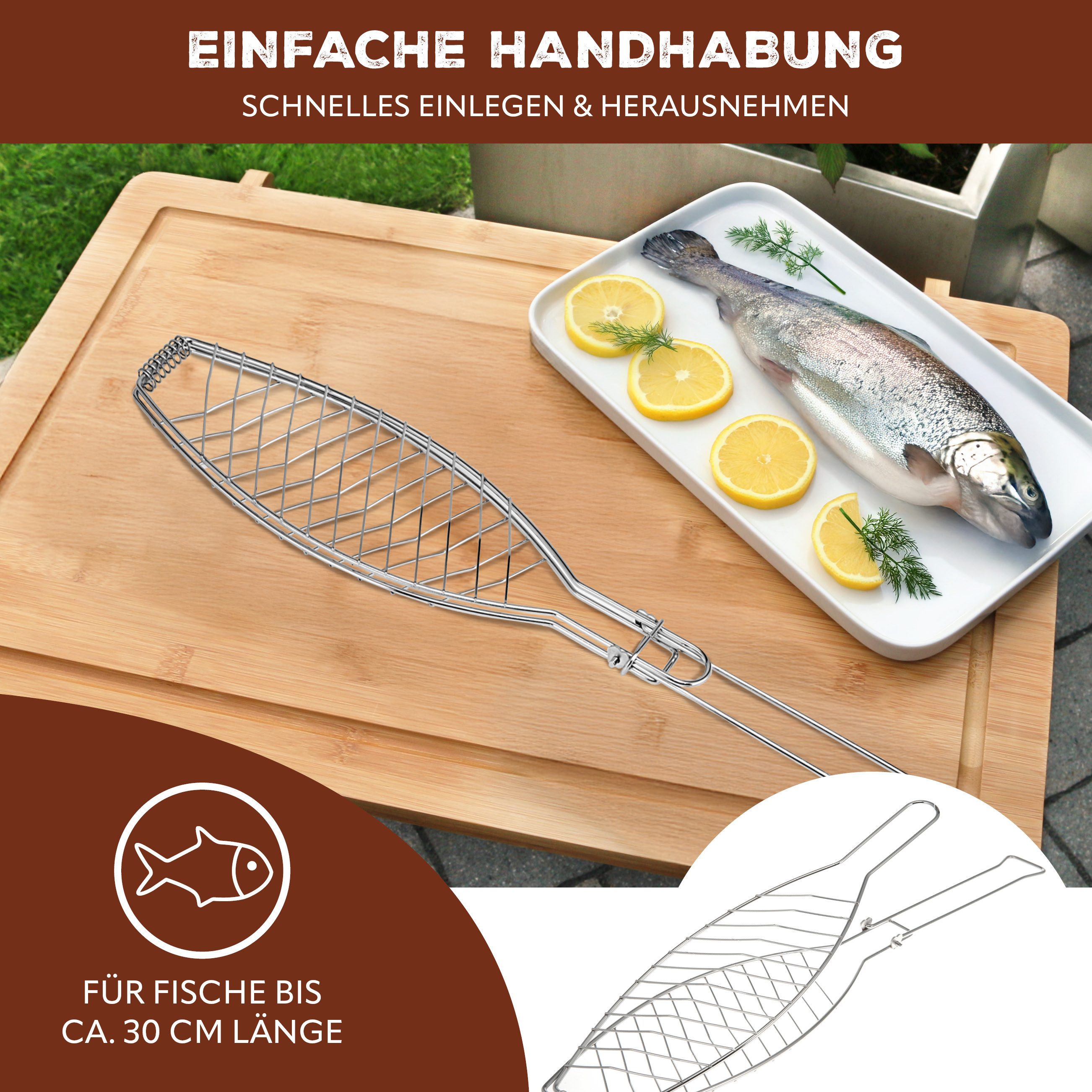 bremermann Grillguthalter Fischgriller, klappbarer Griff, Edelstahl, ca. 56,7 x 12,8 cm, Edelstahl, (1-St), Griff einklappbar