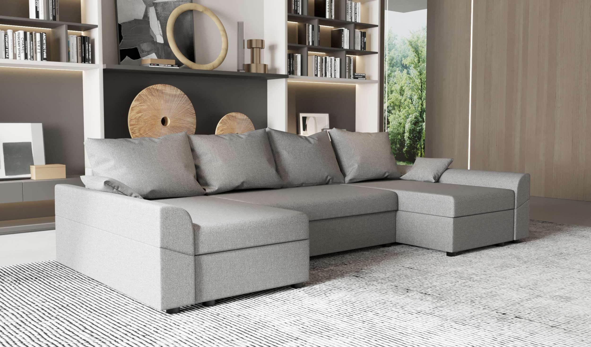 Modern U-Form, Bettfunktion, Stylefy Carolina, mit Sofa, Wohnlandschaft mit Design Bettkasten, Sitzkomfort, Eckcouch,
