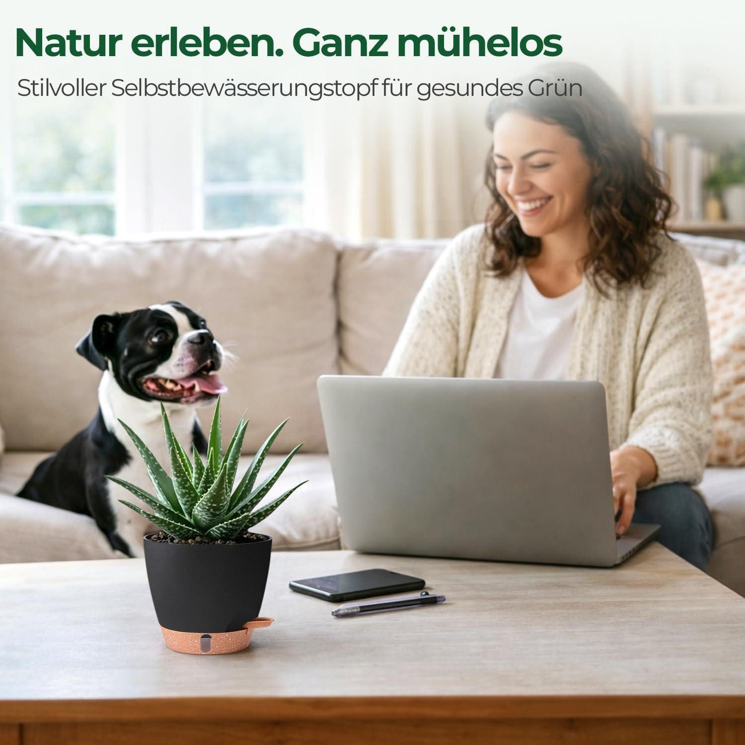 LuxusKollektion Kräutertopf Kräutertopf selbstbewässernd 4er Set Fensterbank Schwarz 15CM-4set