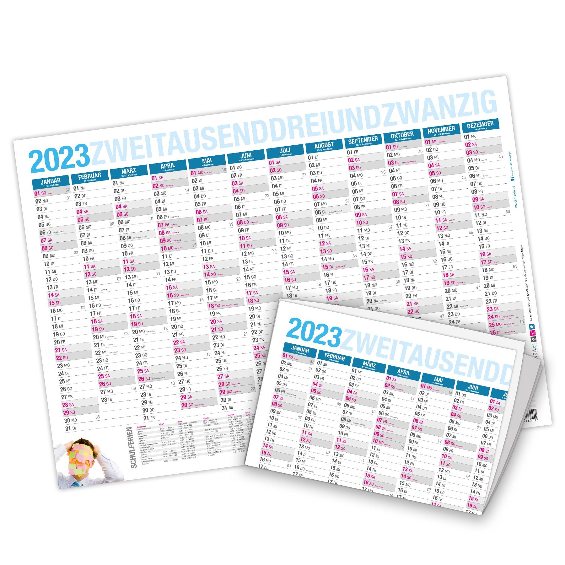Wandkalender itenga Jahresplaner 2026 gefalzt Wandkalender DIN A2 (59,4 x42cm)
