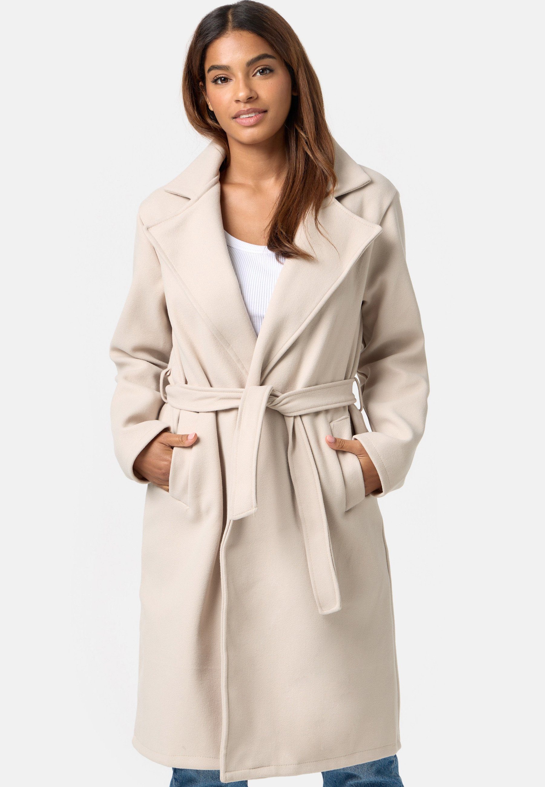 Mantel Damen Gürtel TRENCHCOAT Worldclassca langer Worldclassca Trenchcoat mit Creme Reverskragen