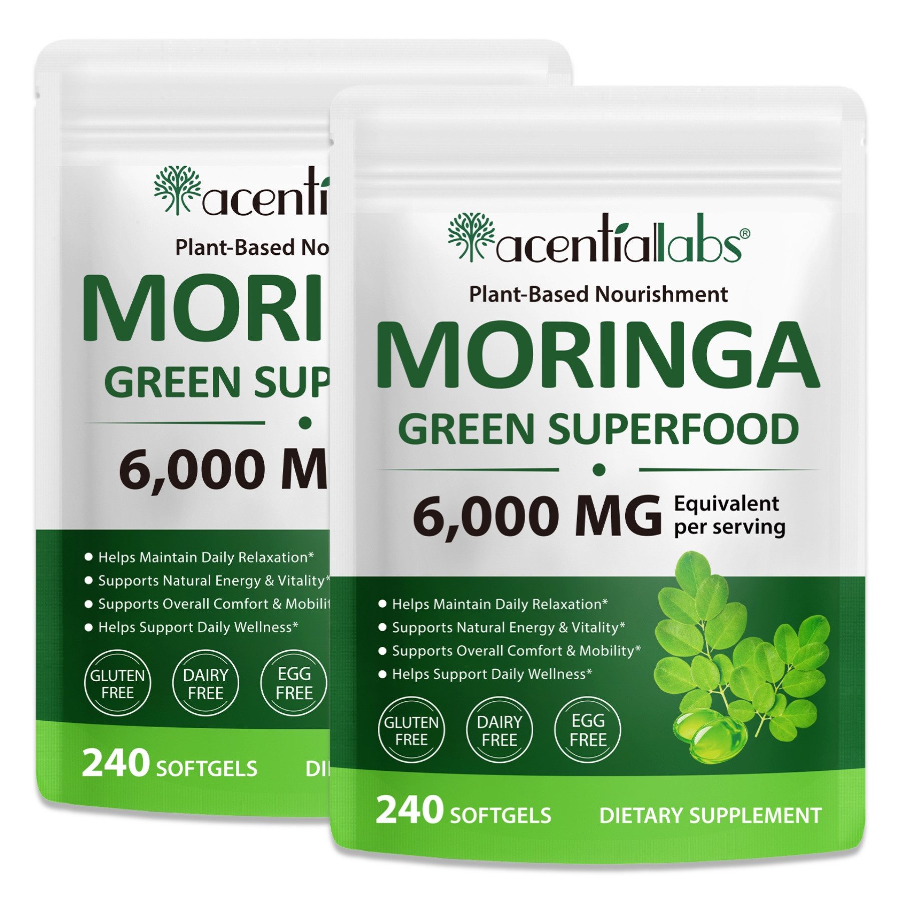 Acentiallabs Moringa Blattpulver Softgels Kapseln 6000mg Hochdosiert Vegan 240 St Kapseln, 240 er, Ergänzungsmittel, Nahrungsergänzungskapseln, Softgels, Moringa