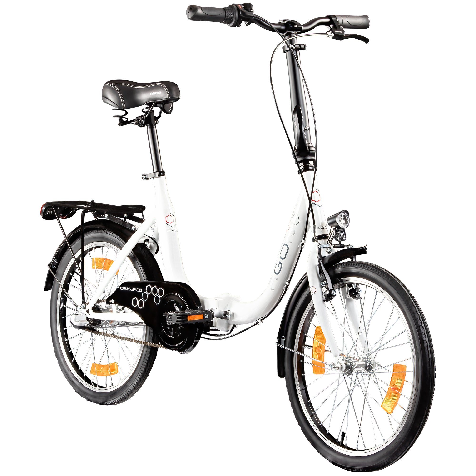 agon® Faltrad Cruiser, 3 Gang, Nabenschaltung, Faltrad Klappfahrrad Gepäckträger Beleuchtung Fahrrad 3-Gang