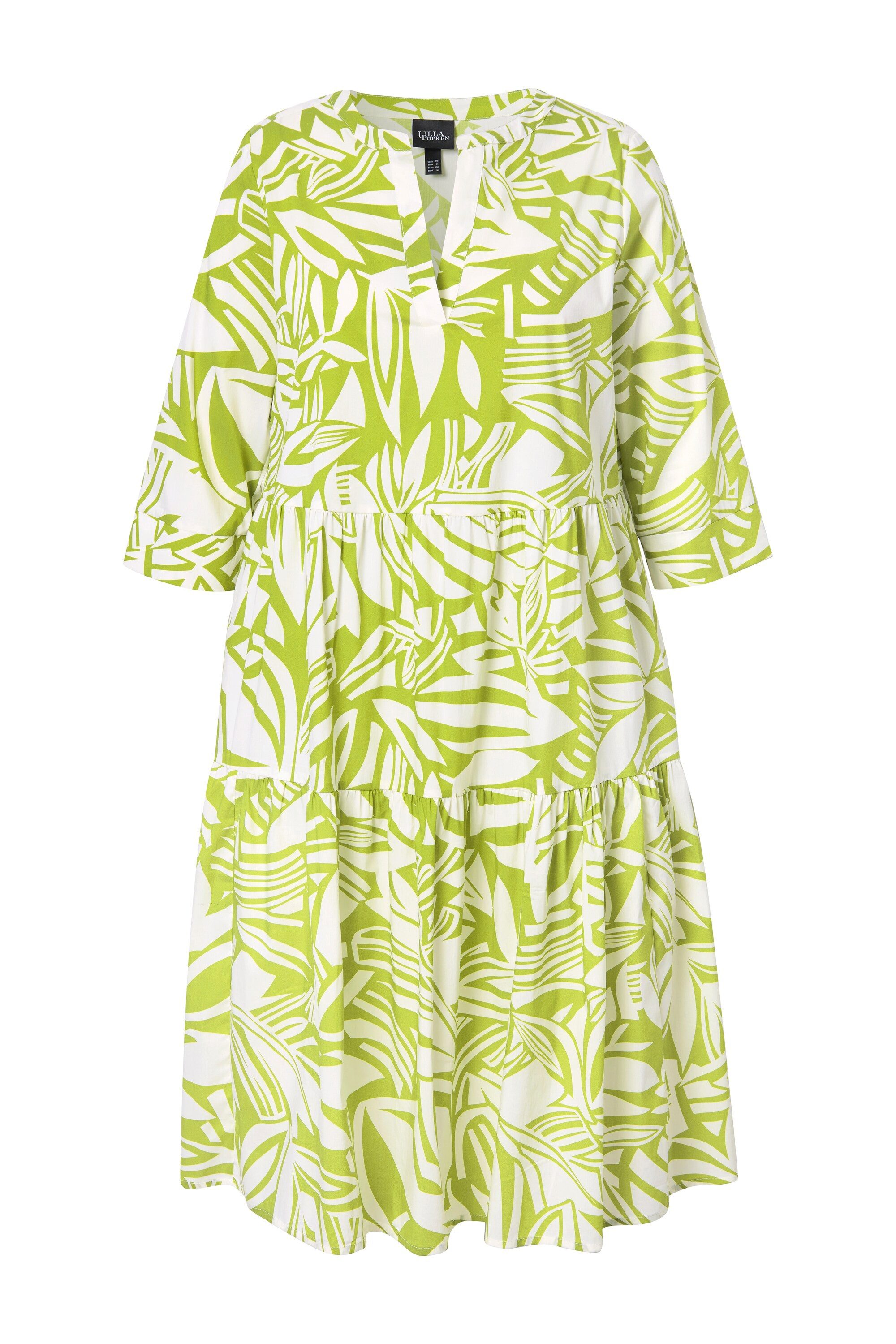 Ulla Popken Midikleid Midikleid Blätter Volants Tunika-Ausschnitt günstig online kaufen