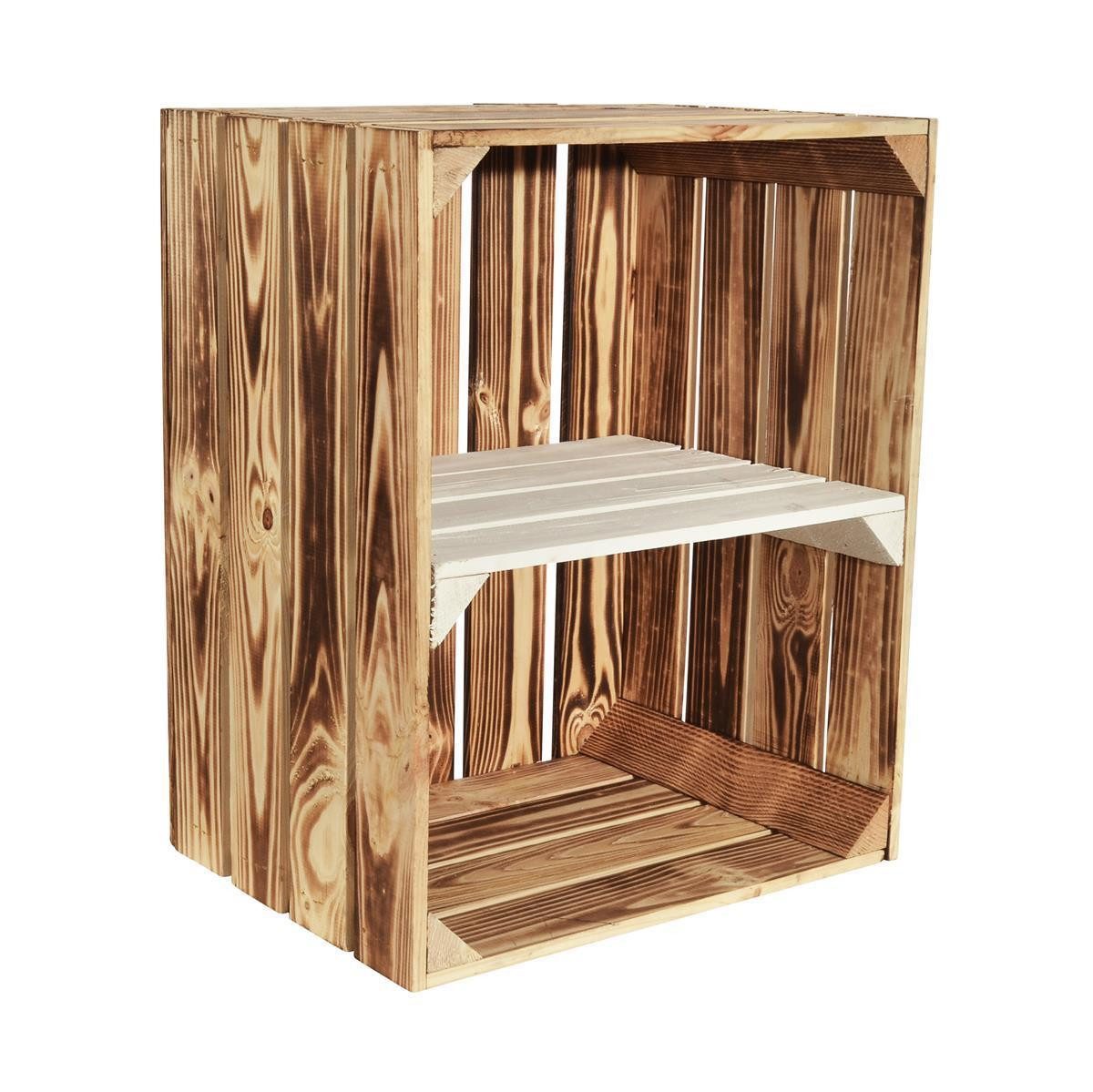 CHICCIE Holzkiste Geflammte Obstkiste 50x40x30 – Hell Geflammt Weiß 1x Kurzes Regal (1 St)