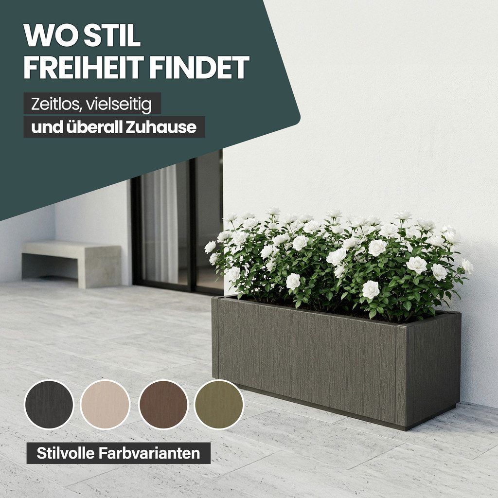 Kreher Pflanzkübel 'Ethica' aus Kunststoff, 80 x 36 x 36 cm, Strukturiert, Anthrazit (1 St)