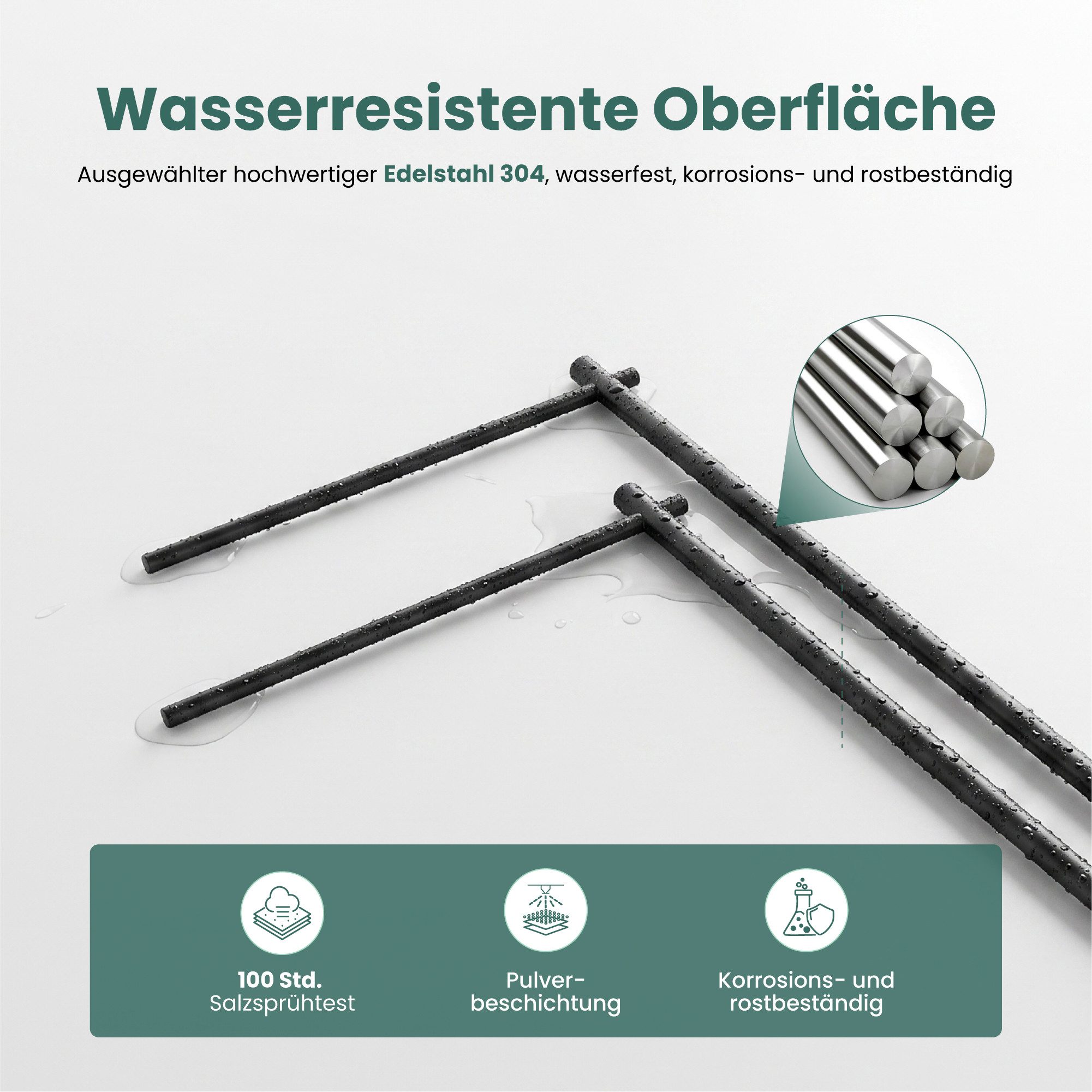 Mai & Mai Handtuchhalter Stehend Bad Handtuchständer mit 2 Handtuchstangen Edelstahl Tavrin-07, Versetzte Handtuchstangen,Untere Ablage,304-Edelstahl,Freistehen – Bild 4 von 5