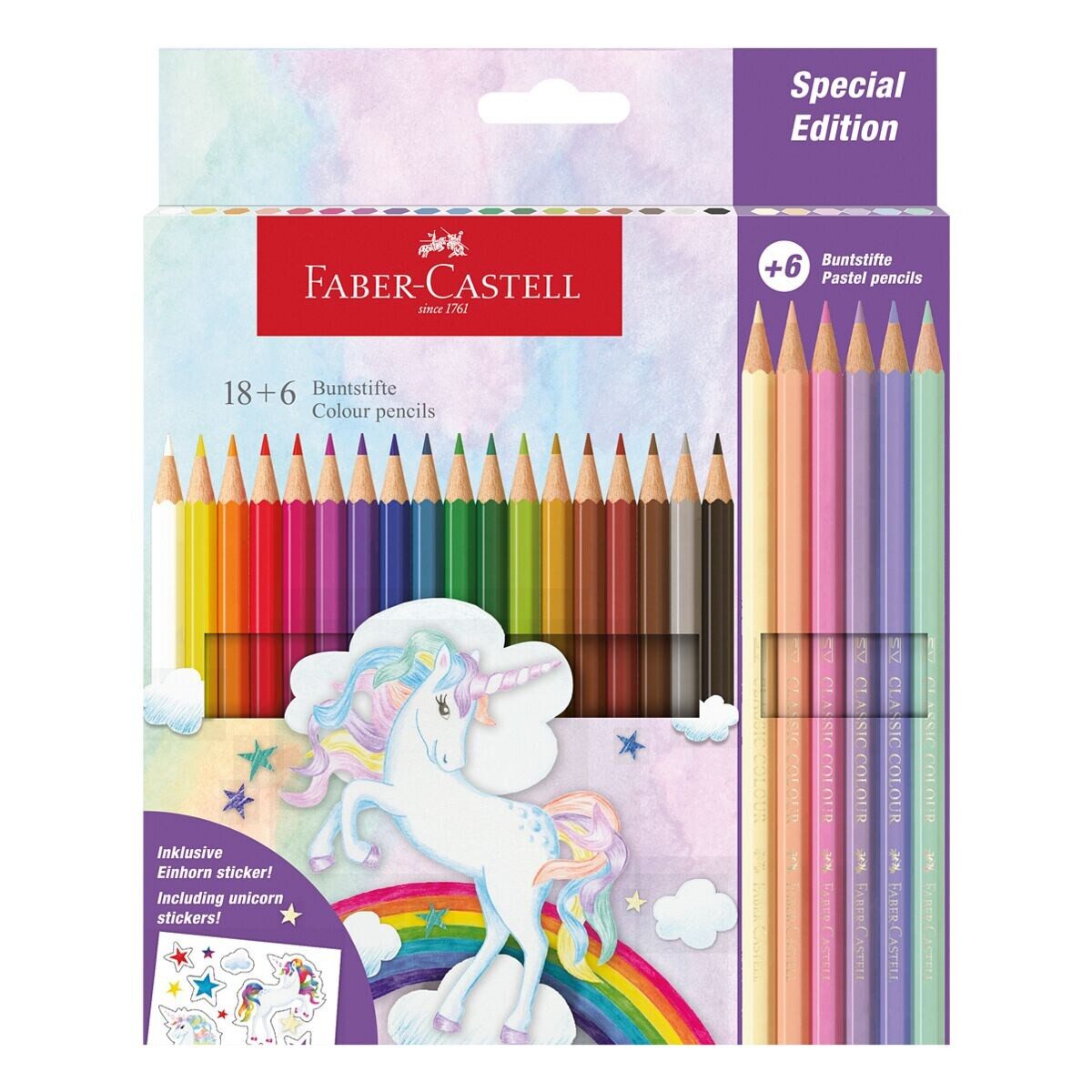 Faber-Castell Buntstift Classic Colour Einhorn Edition, (24-tlg), inkl. Einhorn Sticker