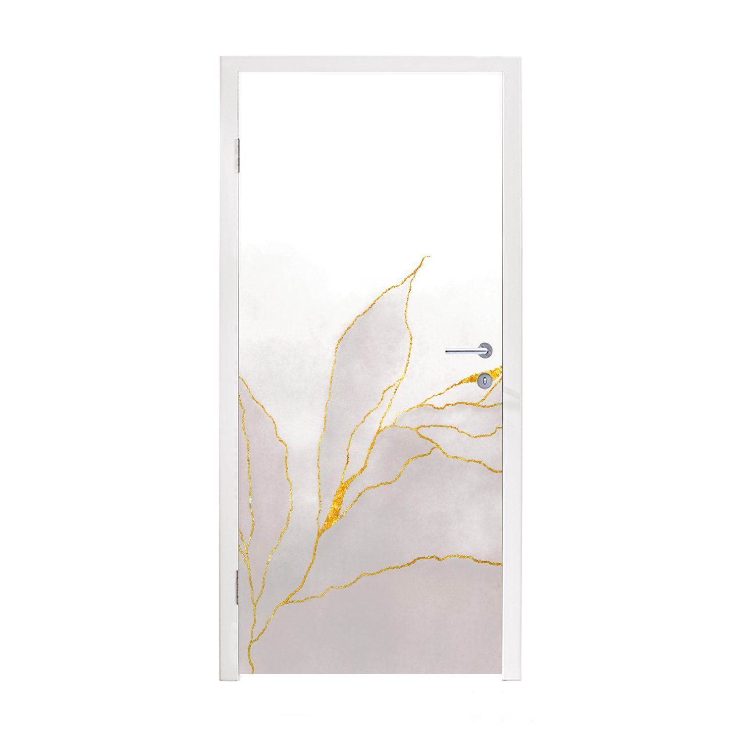 MuchoWow Türtapete Marmoroptik - Grau - Gold - Chic - Marmor, Matt, bedruckt, (1 St), Fototapete für Tür, Türaufkleber, 75x205 cm