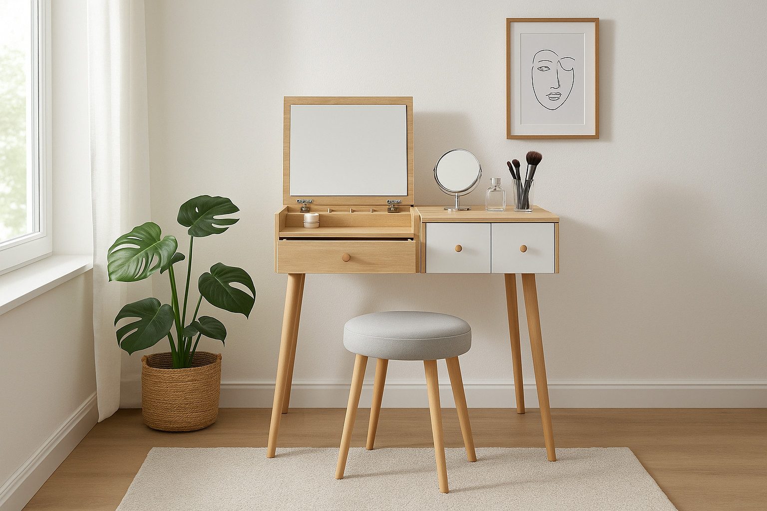GLP Schminktisch (Einzelmöbel, 1 Schminktisch mit Spiegel und Schubladen (Ohne Hocker), Schminktisch mit Spiegel und Schubladen, vielseitig nutzbar