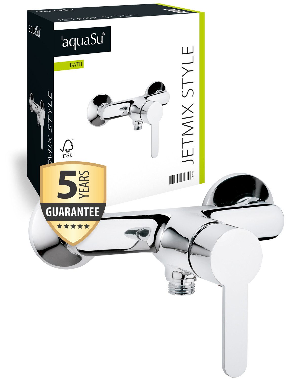 aquaSu Duscharmatur Jetmix Style Chrom, Keramikkartusche, Brauseabgang unten
