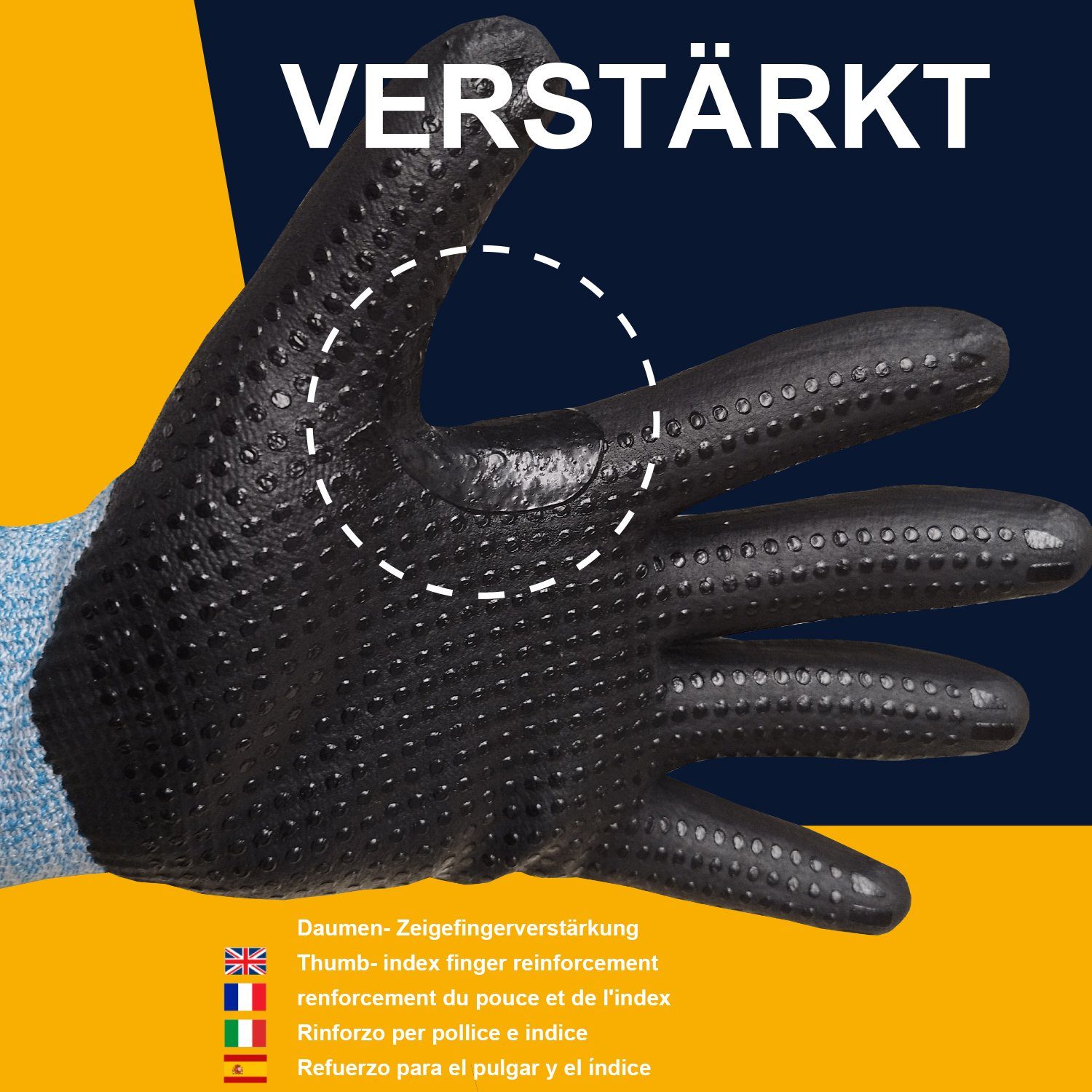 GUARD 5 Schnittschutzhandschuhe Nitril beschichteter Arbeitshandschuh mit Noppen (Art.11666G) (1-St) EN 388 – LEVEL 4