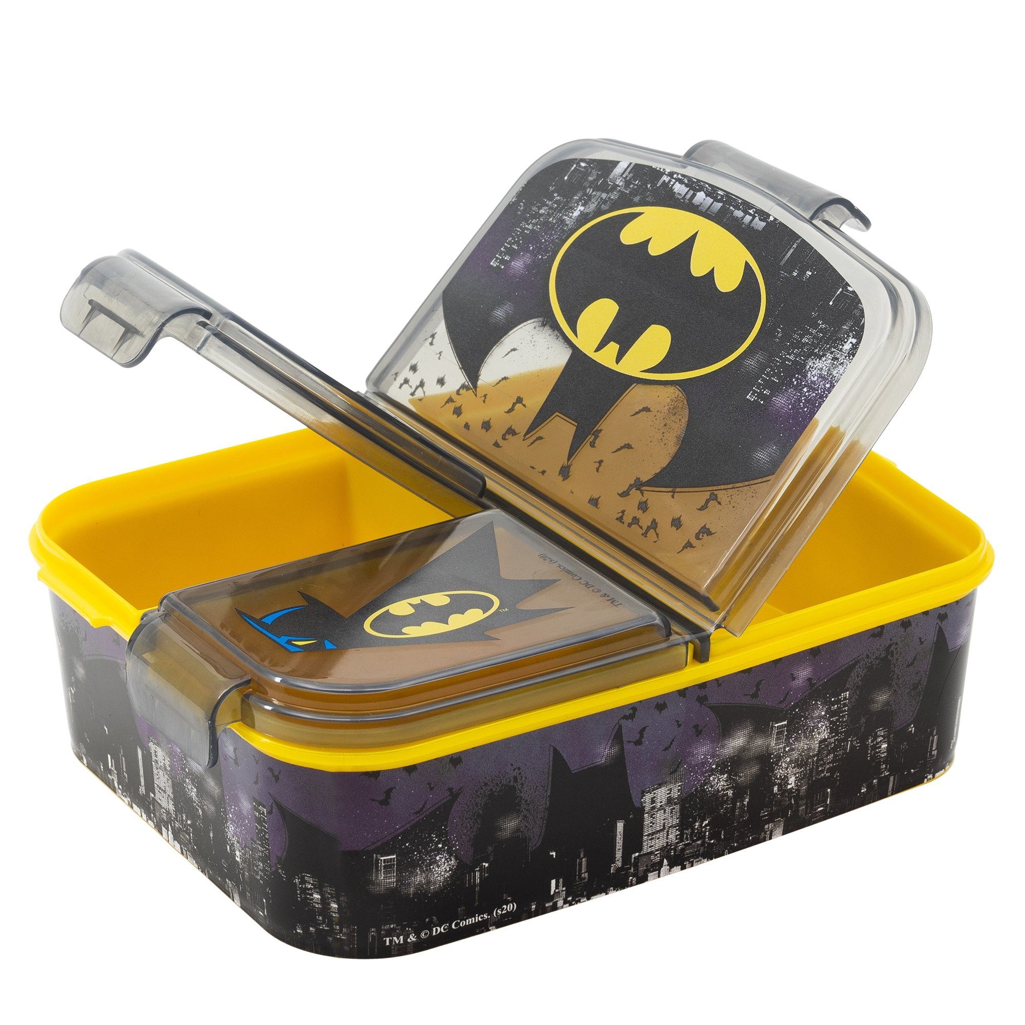 Batman Lunchbox, Kunststoff, Kinder Brotdose frei BPA mit 3-Fach-Unterteilung