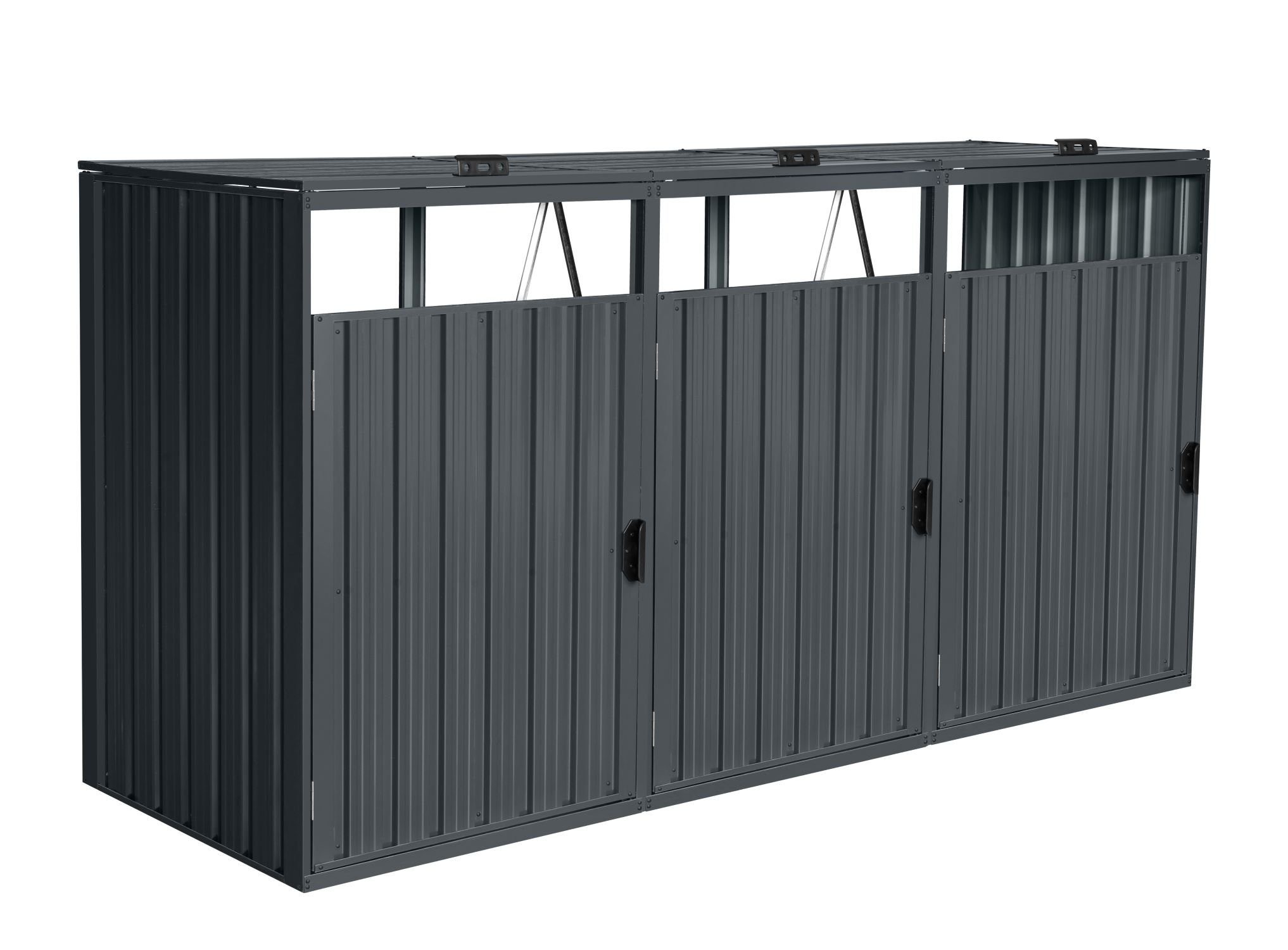 HC Garten & Freizeit Mülltonnenbox Mülltonnenbox (3er Set), Aus verzinkten langlebigen Stahl, Deckel mit Griff und Fronttür