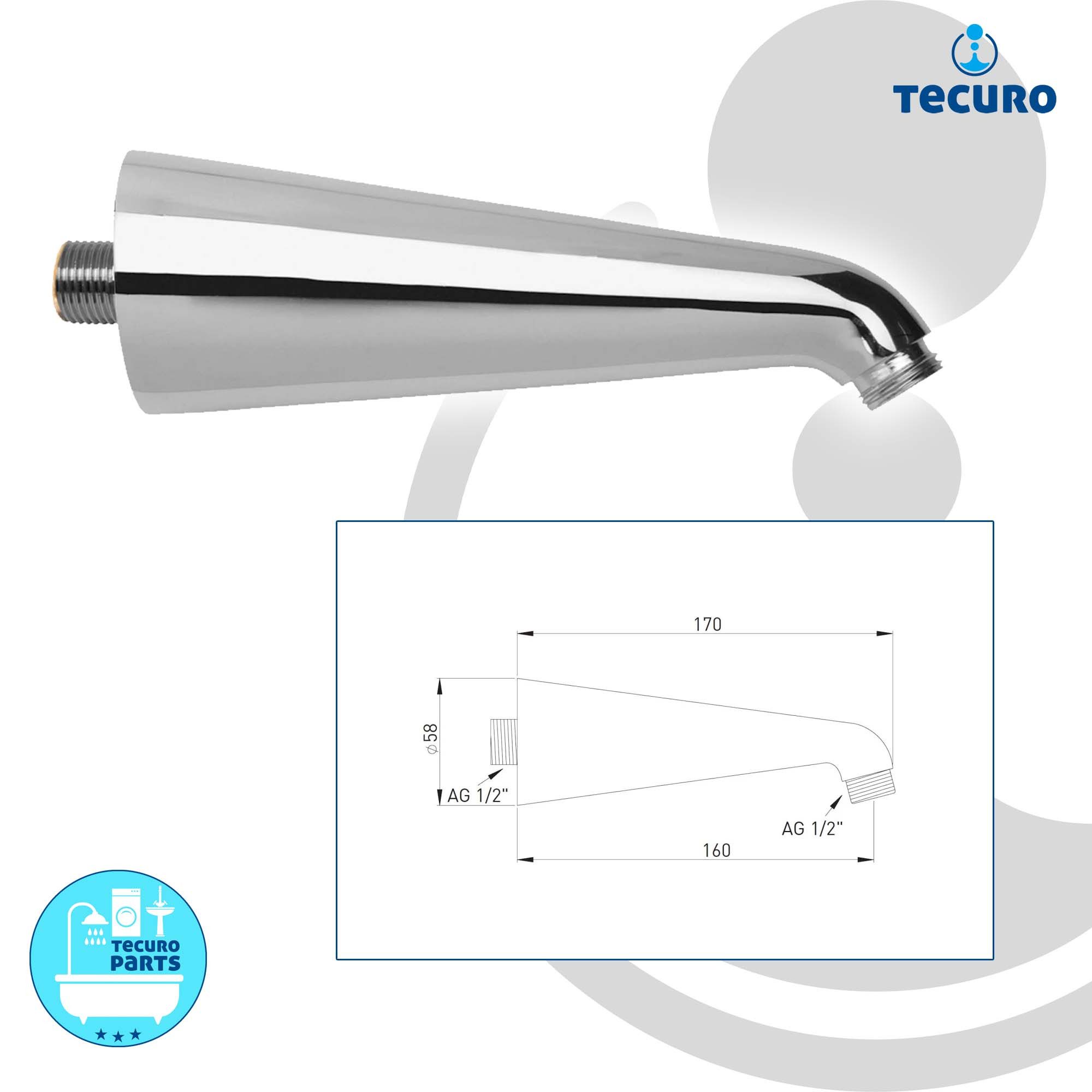 tecuro Brausearm Brausearm 170 mm für Regenbrausen, schwere Ausführung